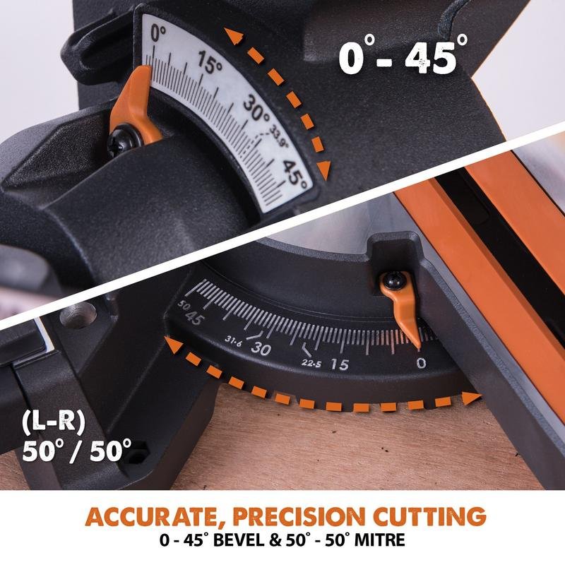 Detalle de Sierra ingletadora Evolution Power Tools R255 SMS+ 2000W | precisión y versatilidad