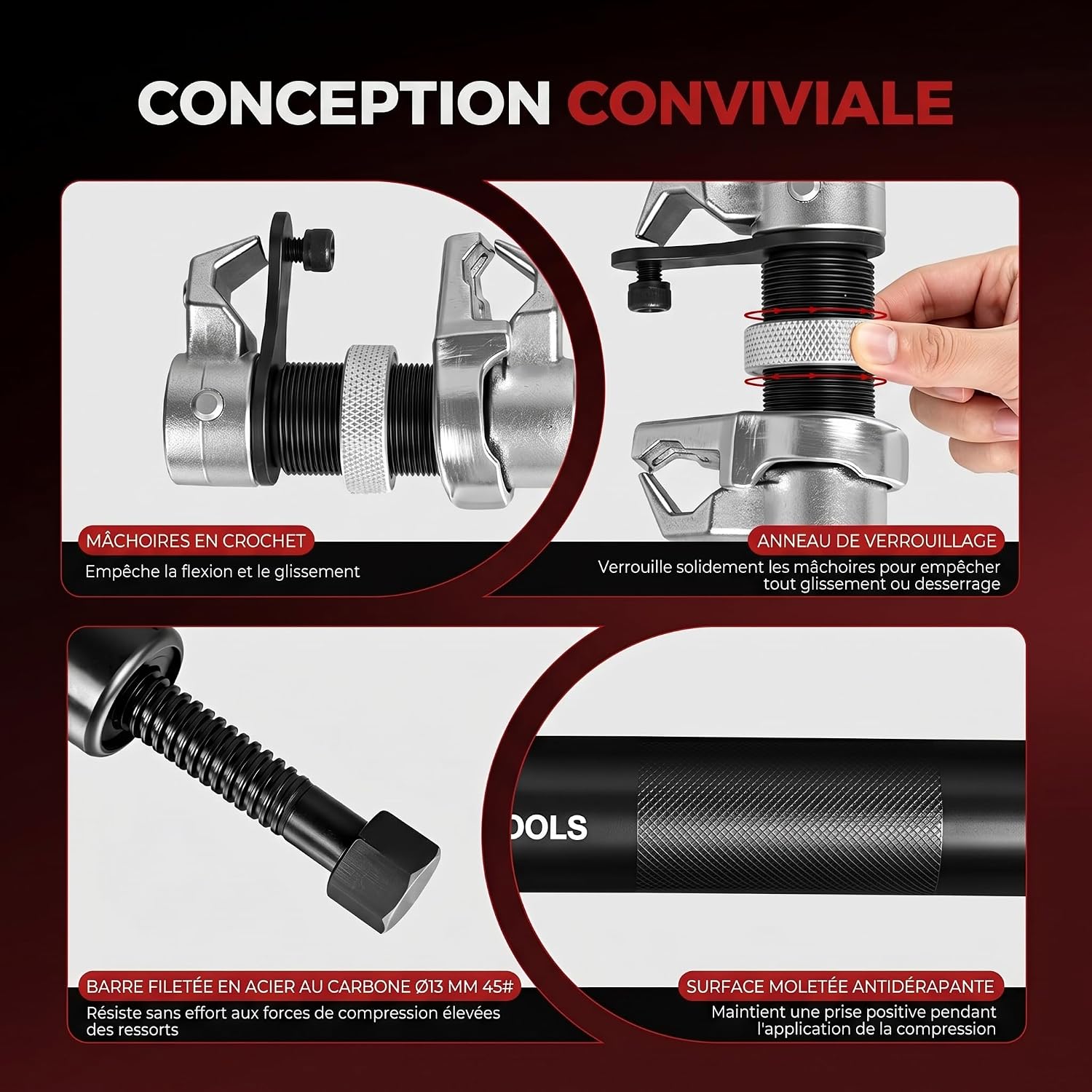 Detalle 2 de BILITOOLS Lot de 2 Compresseurs de Ressort Amortisseur Professionnel pour Macpherson – Outil Auto Robuste Charge 1200kg
