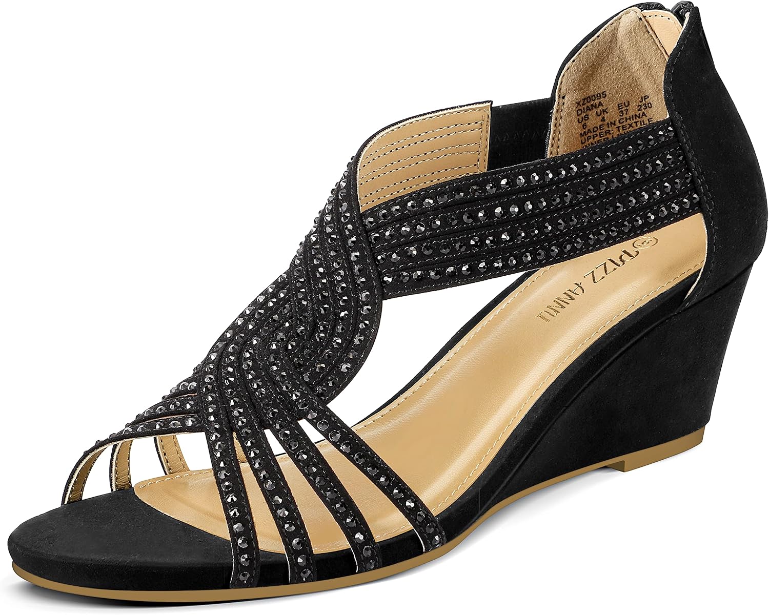 Detalle de PIZZ ANNU Women's Diana Low Wedge Sandals with Sparkling Rhinestones