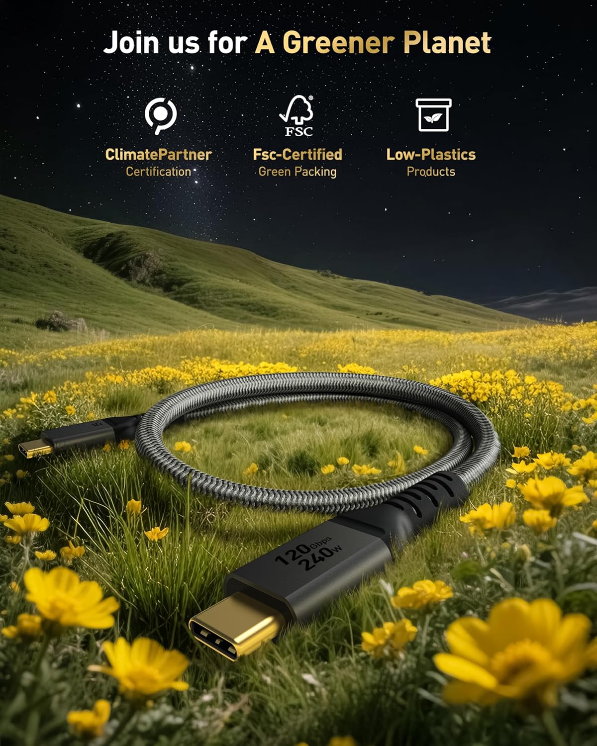 Thumbnail 5 de Maxonar Thunderbolt 5 Cable (3.3ft/1m) – up to 120Gbps video bandwidth, 240W charging