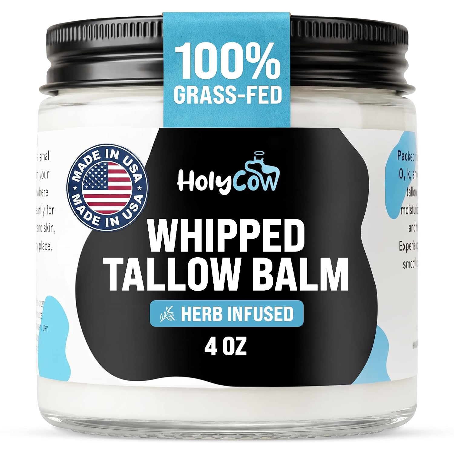 Detalle de HolyCow 100% Grass Fed Beef Tallow Whipped Tallow Balm (Unscented/Herb-Infused) with Organic Jojoba Oil