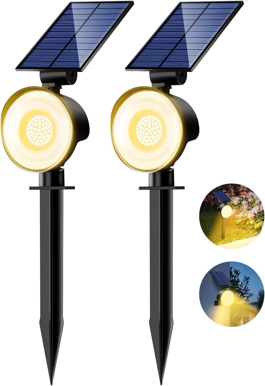 Detalle de nipify 2 Pezzi Faretti Solari a Led da Esterno – 3 Modalità, Impermeabili, Bianco Caldo