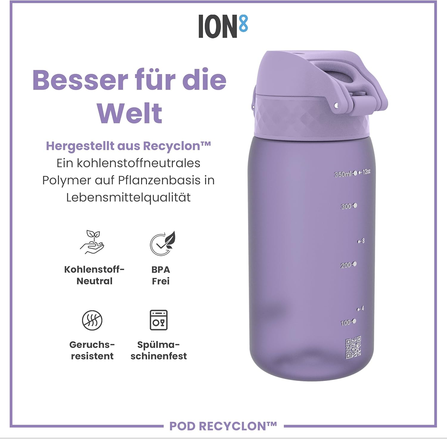 Thumbnail 5 de ION8 Kinder Trinkflasche 350 ml – Auslaufsicher, BPA-frei, klimaneutral (Helles Lila)