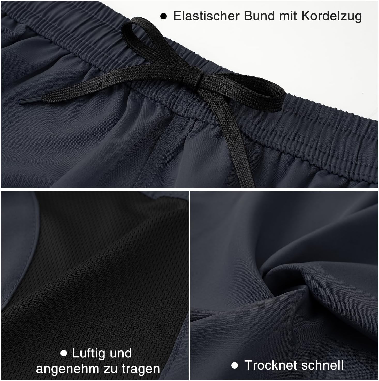 Detalle de HMIYA Herren Sport-Shorts Schnell trocknend mit Reißverschlusstasche