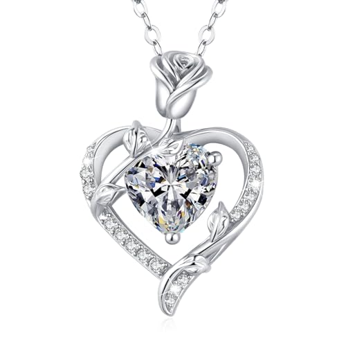Detalle de Collar Mujer MISUMOR con Colgante Corazón Rosa y Circonita de Nacimiento