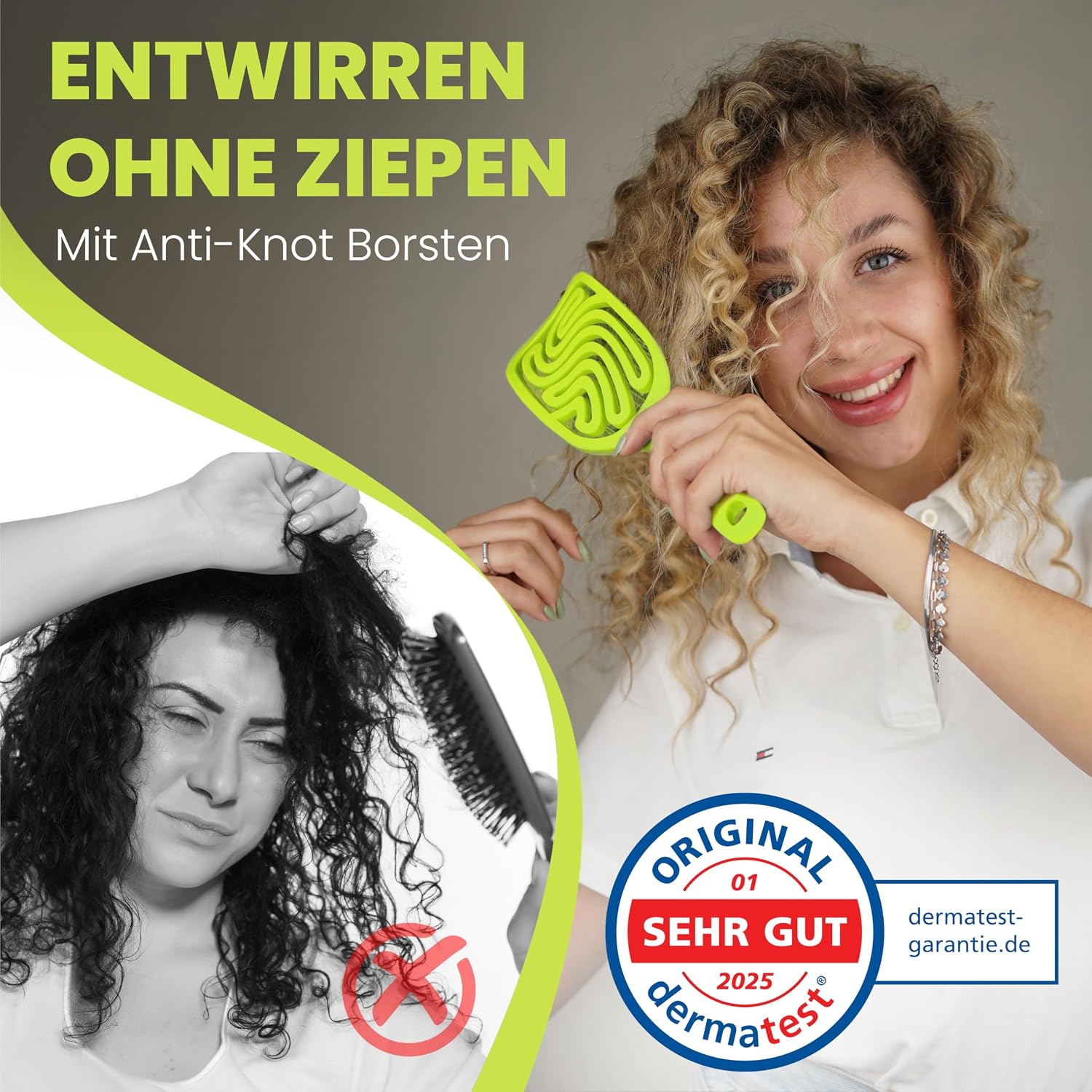 Detalle de Walcora Haarbürste ohne Ziepen – NEUHEIT 2026, grün