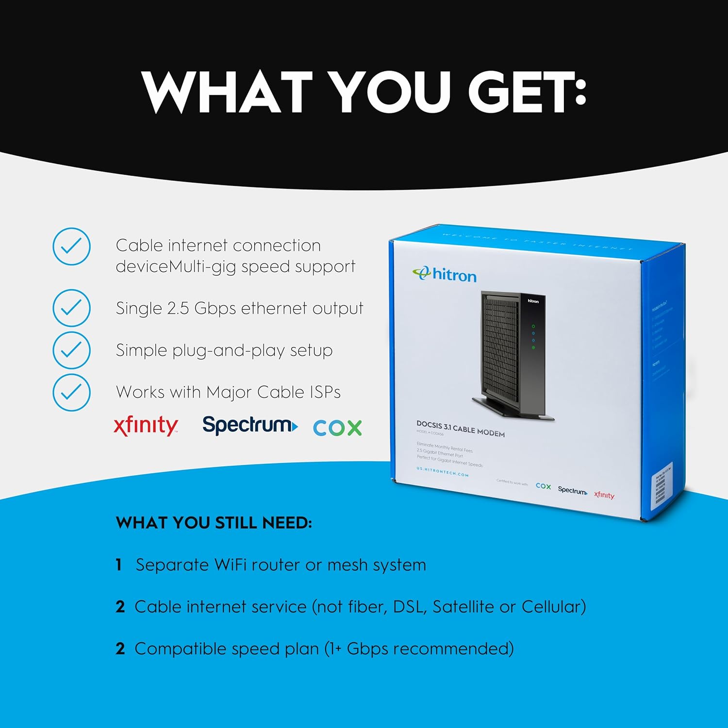 Detalle 2 de Hitron CODA56 DOCSIS 3.1 Cable Modem 2.5 Gbps