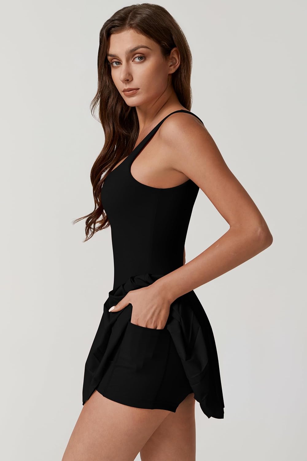 Detalle 2 de QINSEN Womens Square Neck Tennis Dress with Pockets