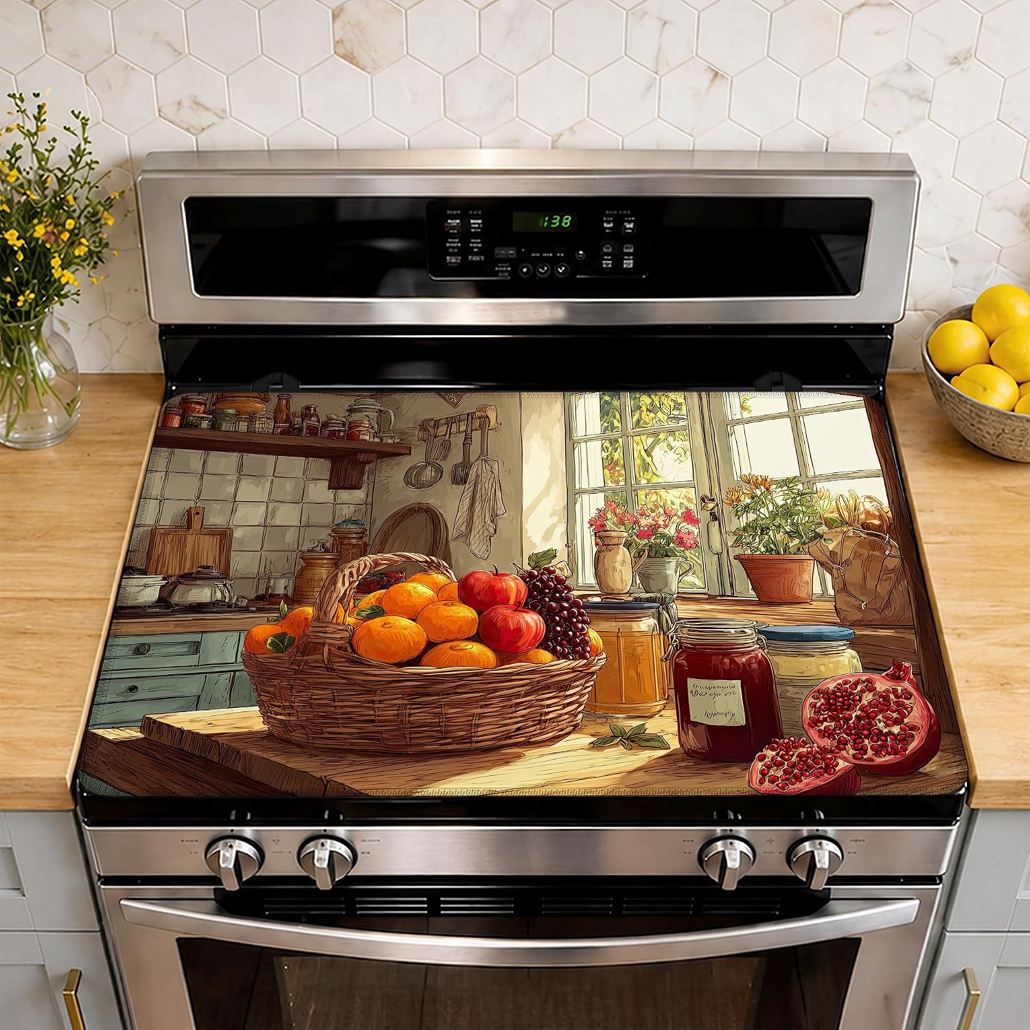 Detalle de Qvvhorx QVV-SC-123 Stove Top Cover, 28.5" × 20.5", Farmhouse Print