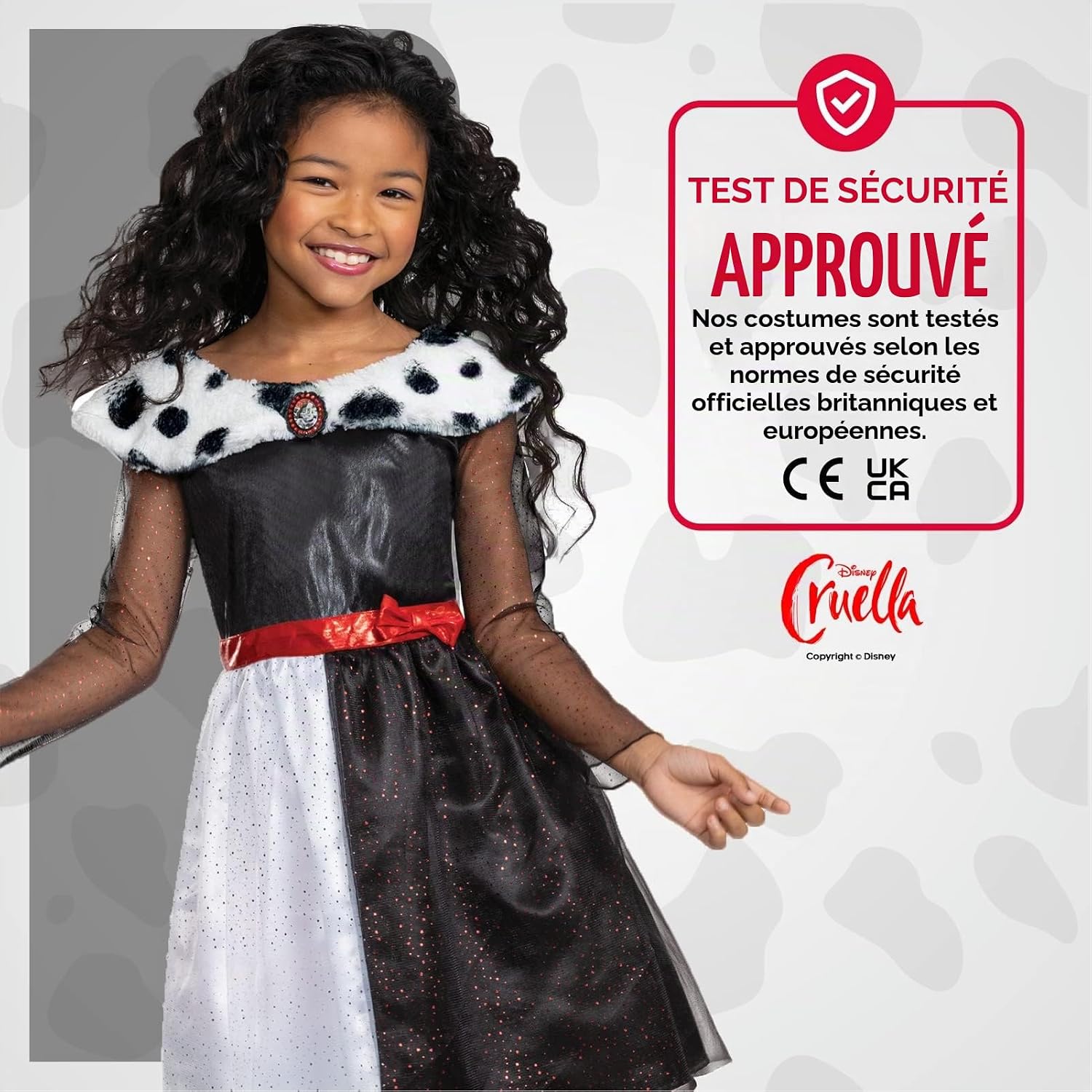 Detalle 1 de Disguise Disney Cruella-kostuum voor kinderen met zwart-witte jurk en stippenkraag