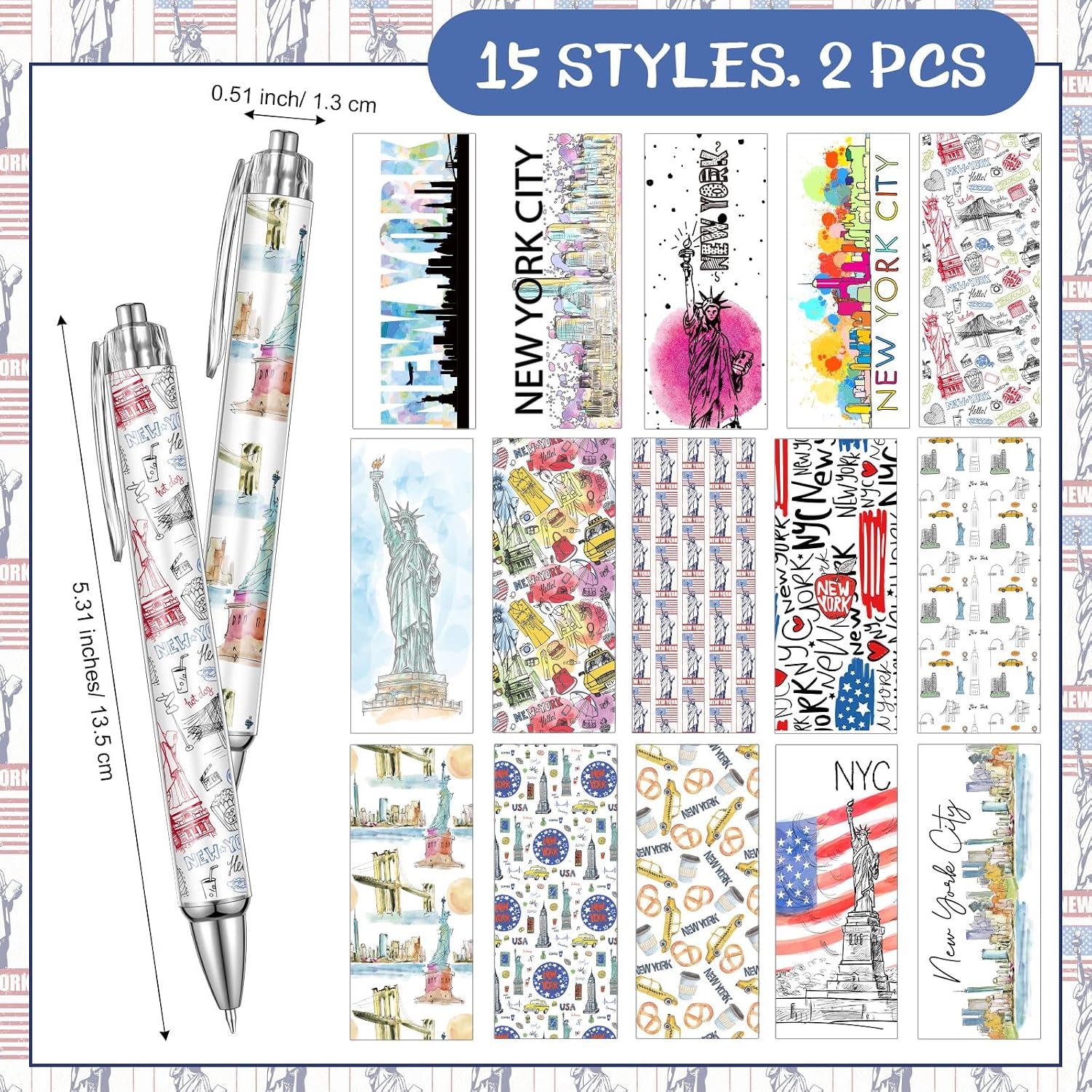 Detalle 2 de Sayglossy ニューヨークシティトラベルボールペン 15本セット、黒インク・15デザイン