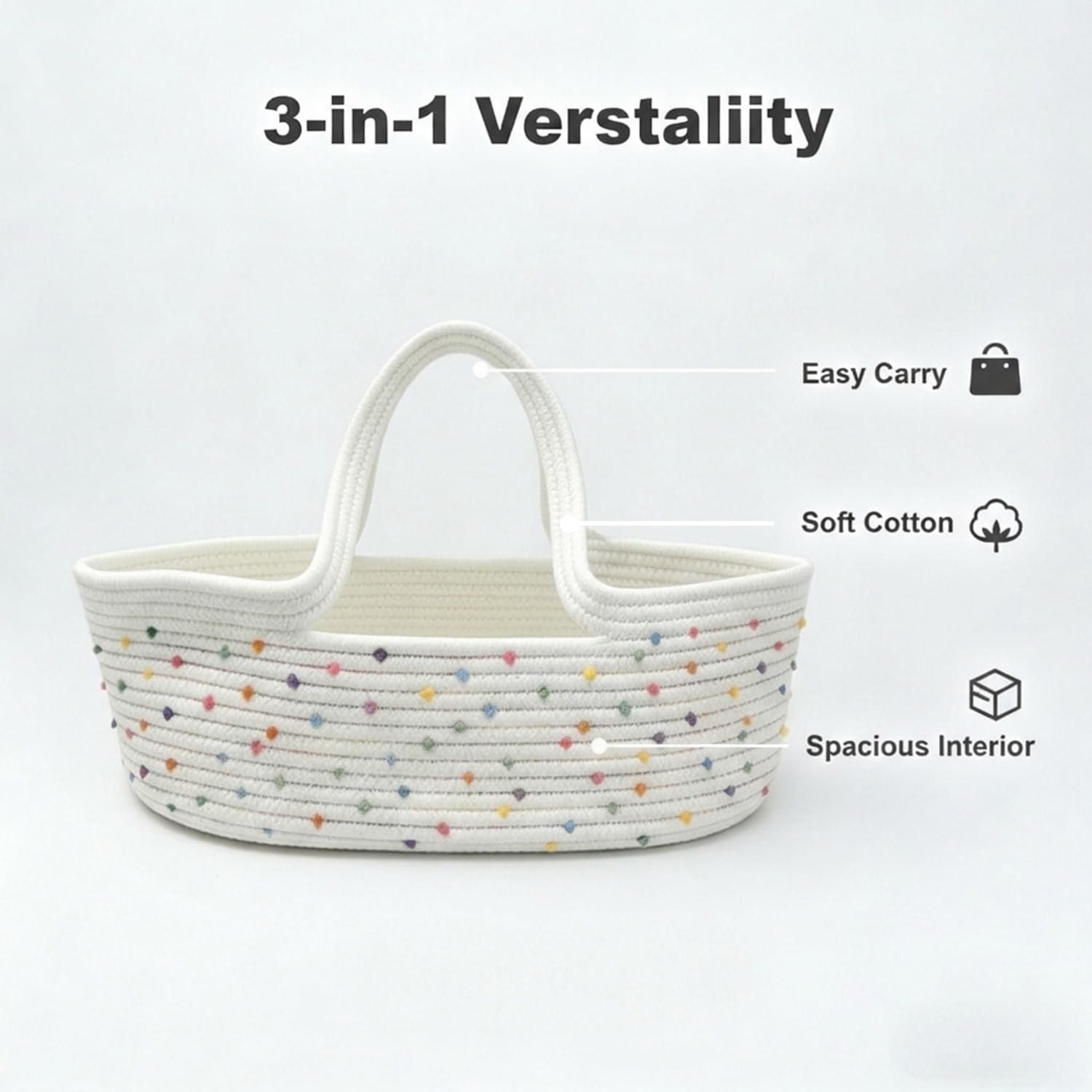 Thumbnail 4 de Pinky Reborn Rainbow Design Cotton Rope Reborn Doll Basket – Foldable With Handle