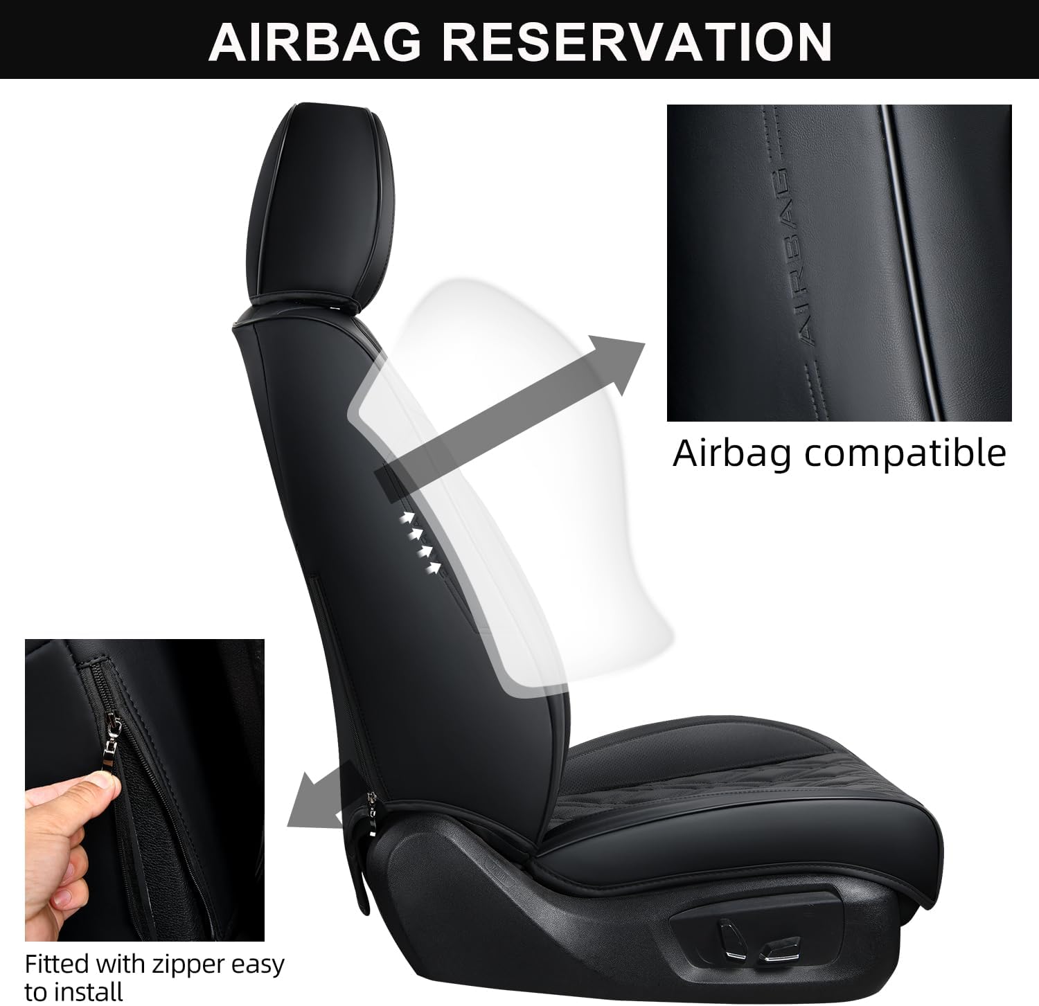 Thumbnail 6 de TINRAIYANG Black Car Seat Covers Full Set with Breathable Leather for Front & Rear Seats