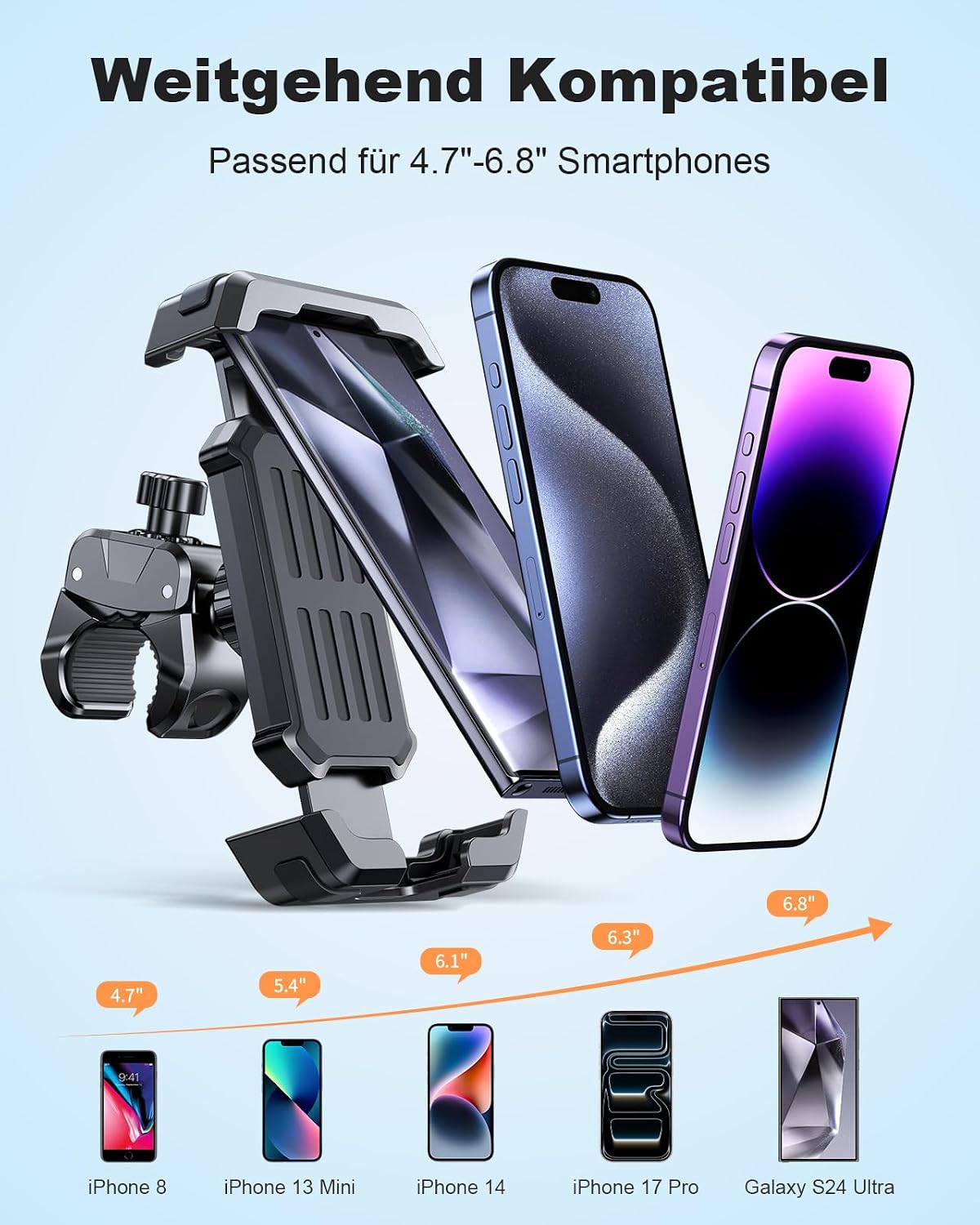 Thumbnail 5 de CIRYCASE Handyhalterung Fahrrad: 360° drehbar, Anti-Vibration & werkzeuglose Lenkerklemme für 4,7–6,8 Zoll