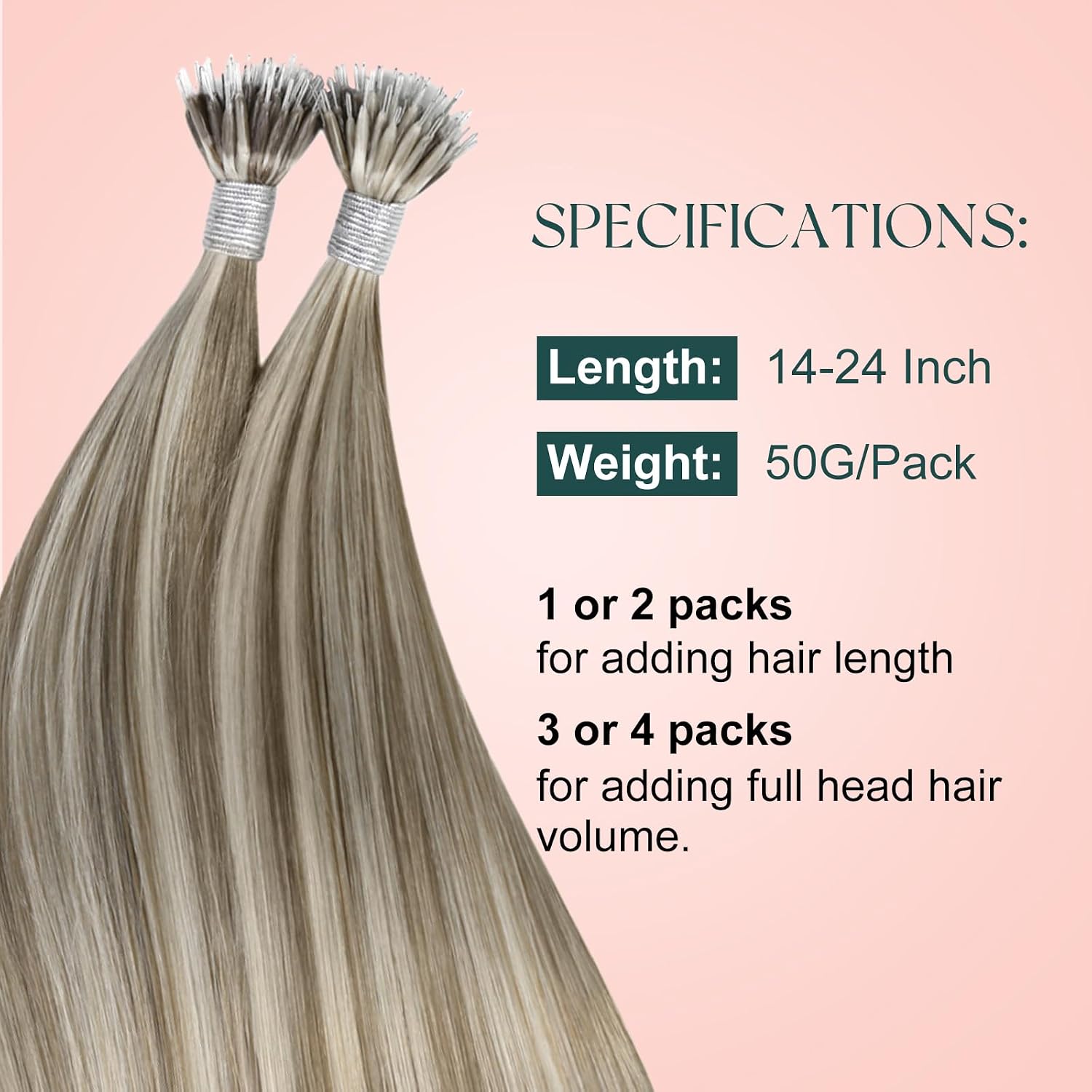 Detalle de Easyouth Nano bead human hair extensions, 22-inch