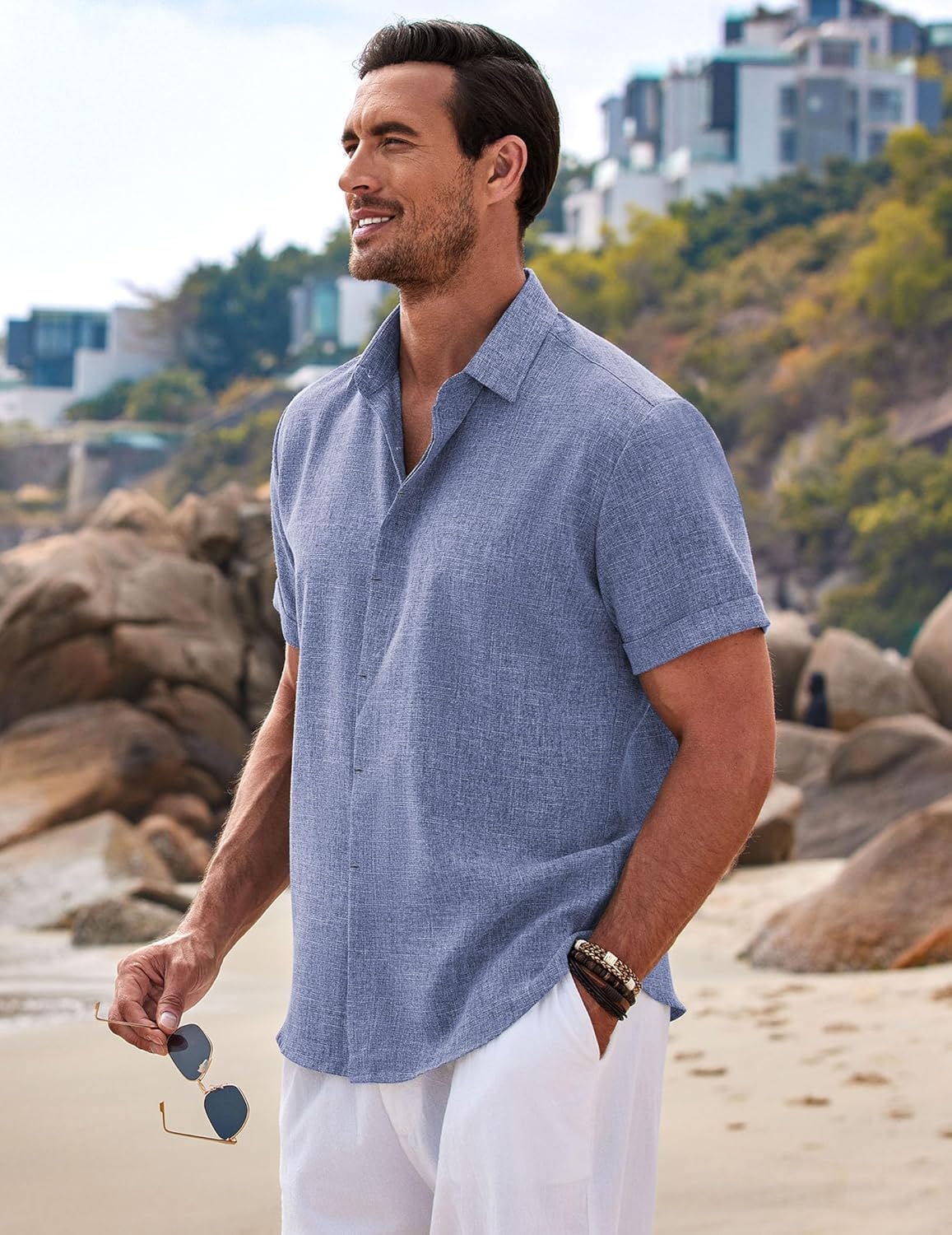 Thumbnail 2 de COOFANDY Leinenhemd Herren Kurzarm Button-Down (Regular Fit) für Sommer, Strand & Freizeit