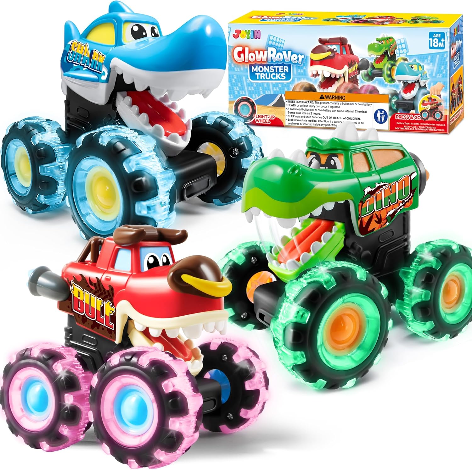 Detalle de JOYIN Monster Treads Lightning Wheels 3-pack motion-activated toy trucks 🚚