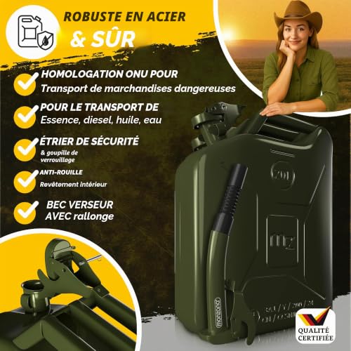 Detalle 2 de MONZANA® 3x Jerrican essence 20L métal bec verseur – lot de 3