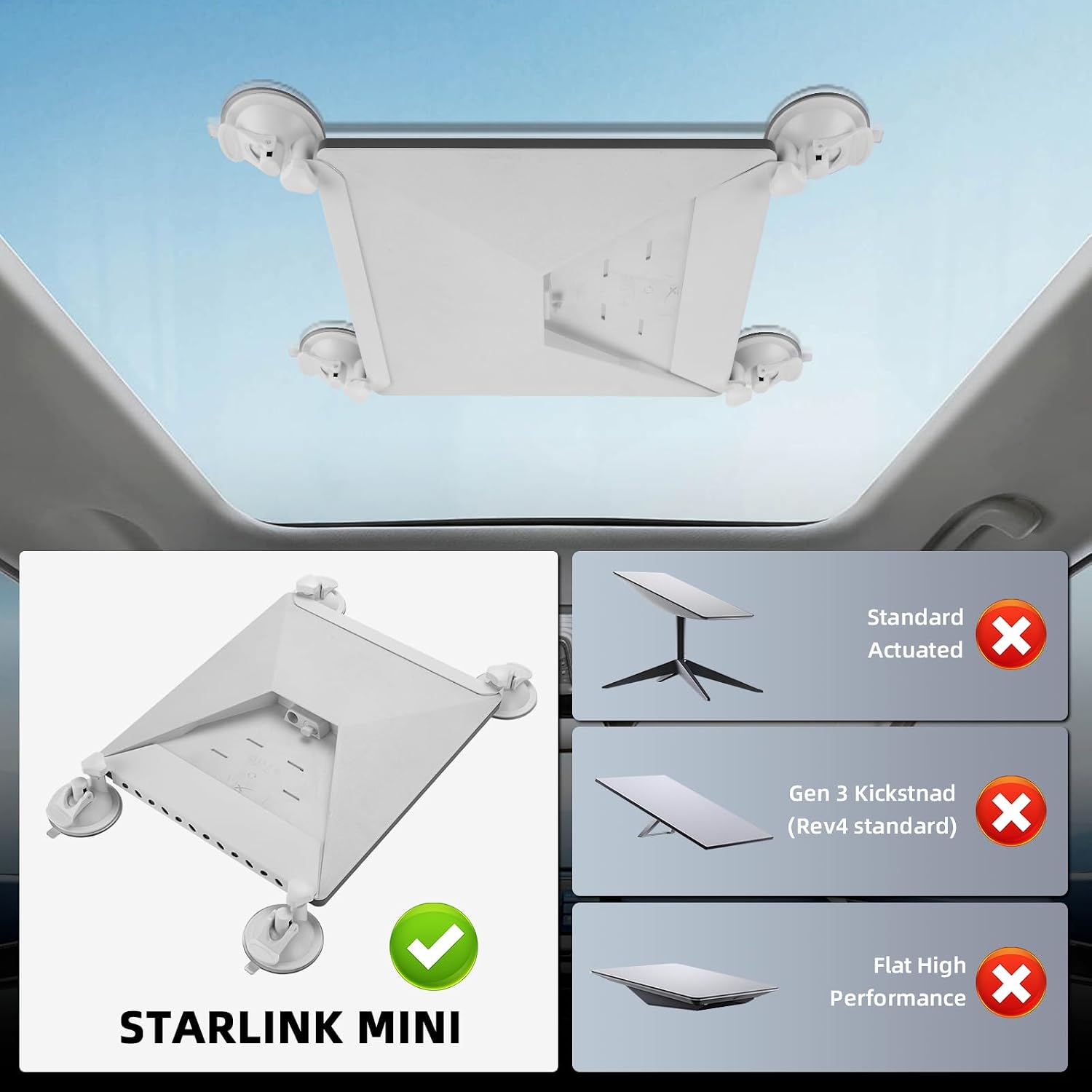 Detalle 2 de Starlink Mini: Support de voiture robuste avec ventouses renforcées – kit de montage