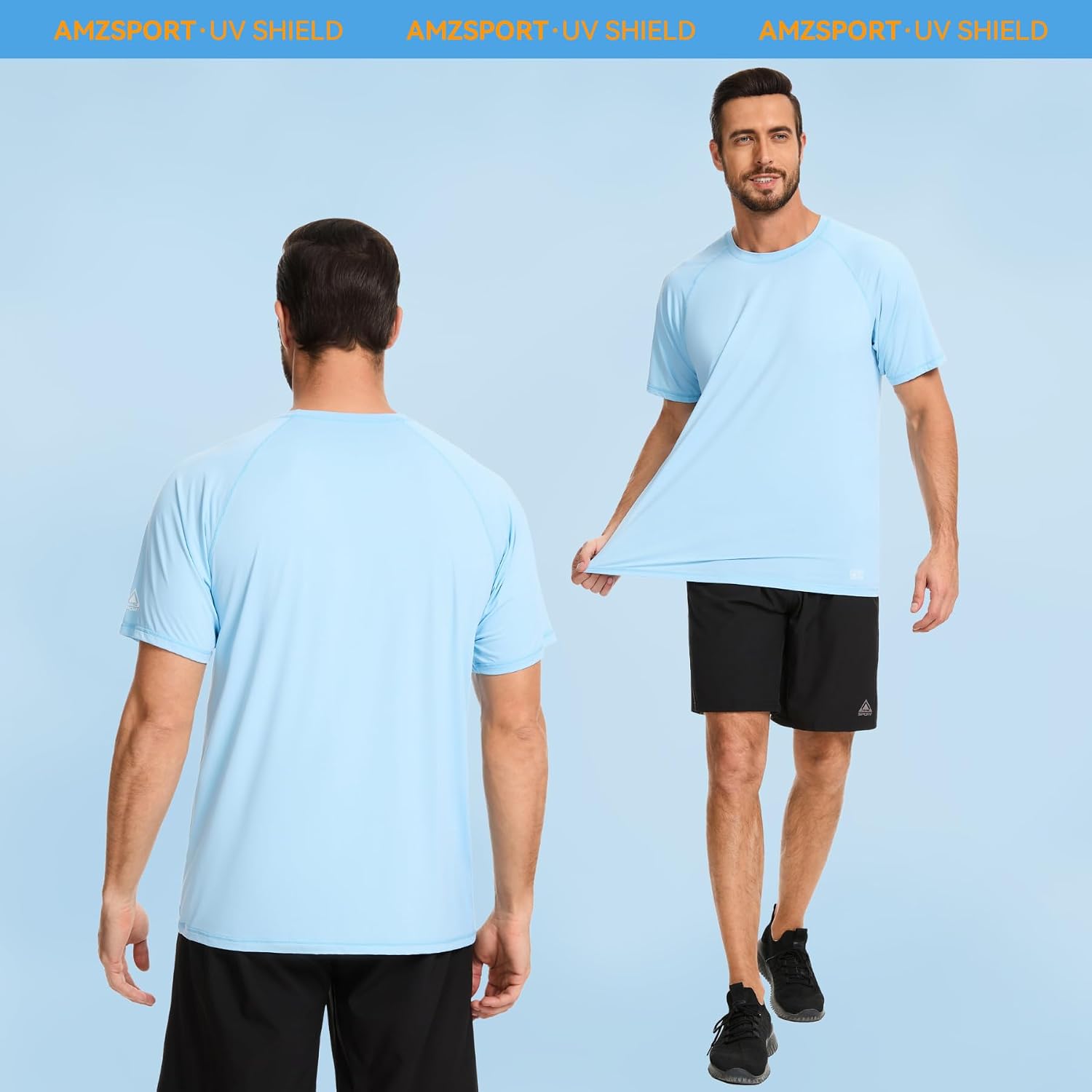 Detalle 2 de AMZSPORT Maglietta UV Uomo Rashguard UPF 50: protezione solare, leggerezza e comfort per outdoor