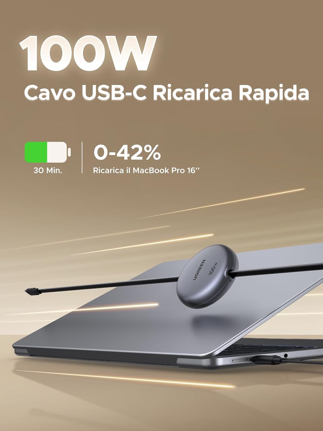 Detalle 2 de UGREEN 100W Cavo USB-C retrattile PD 3.0 per laptop e smartphone