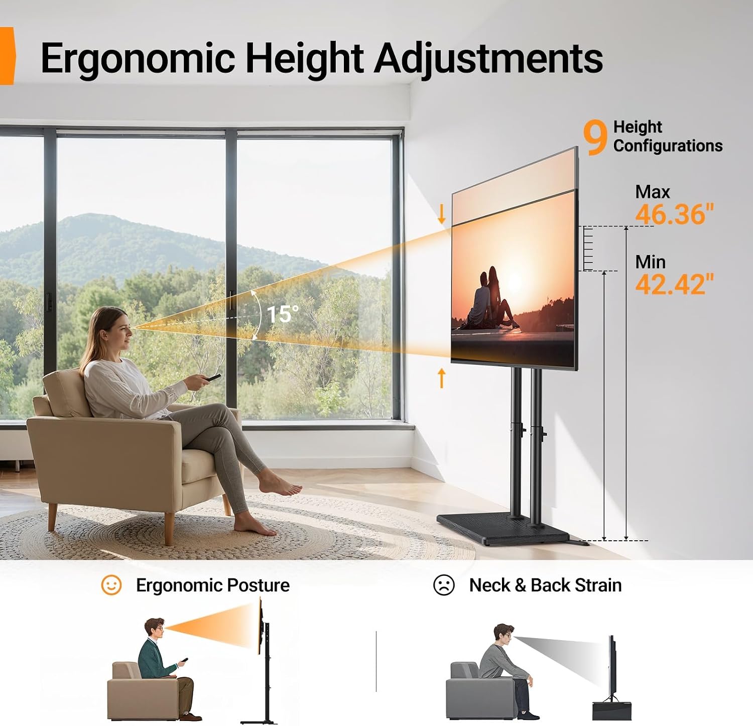 Thumbnail 5 de Perlegear PGFLS34B Floor TV Stand, 32–75-Inch TVs, Height-Adjustable, Swivel