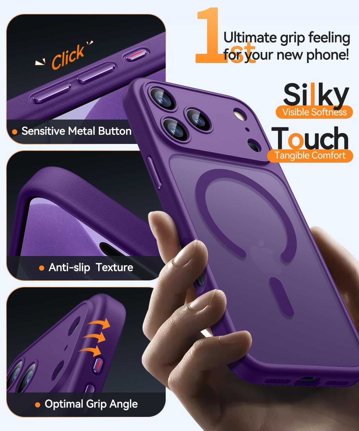 Detalle de CANSHN Magnetic iPhone 17 Pro Case (6.3") in Deep Purple with full camera protection