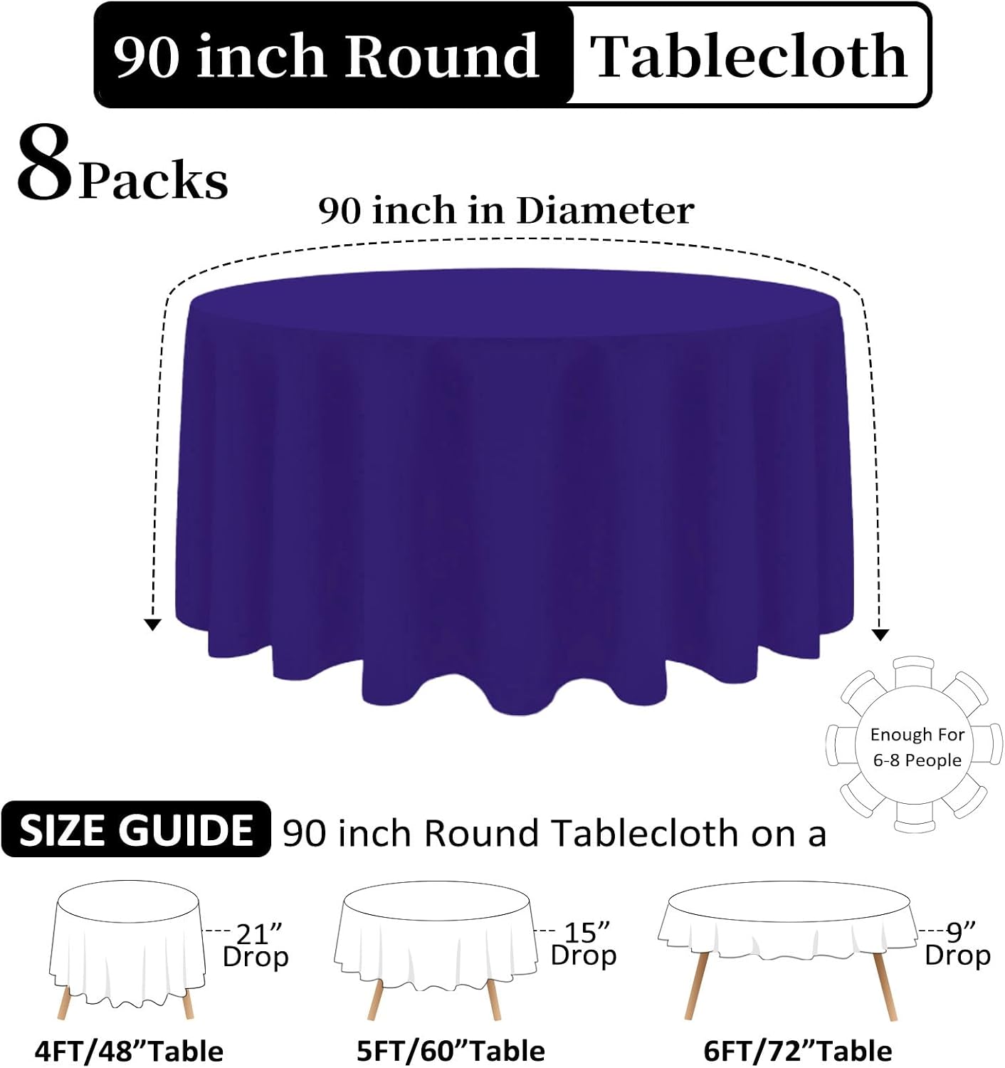 Thumbnail 1 de Heneger 8-Pack Purple 90-Inch Round Tablecloth (Wrinkle-Resistant Polyester)