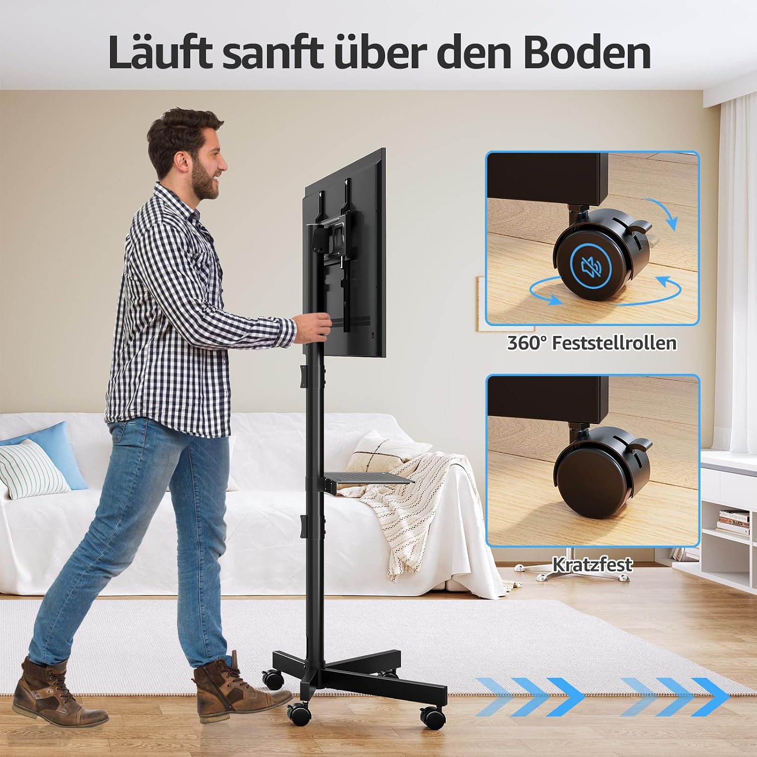 Detalle de MOUNTUP Rollbar TV-Ständer 23–60 Zoll mit Höhenverstellung und Neigungsfunktion (EU1117B)