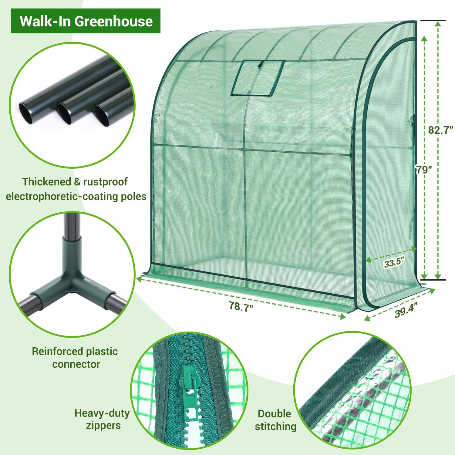 Thumbnail 6 de Ohuhu portable lean-to greenhouse with free 3-tier shelving unit, mesh windows and double roll-up zip doors (200 x 100 x 210 cm)