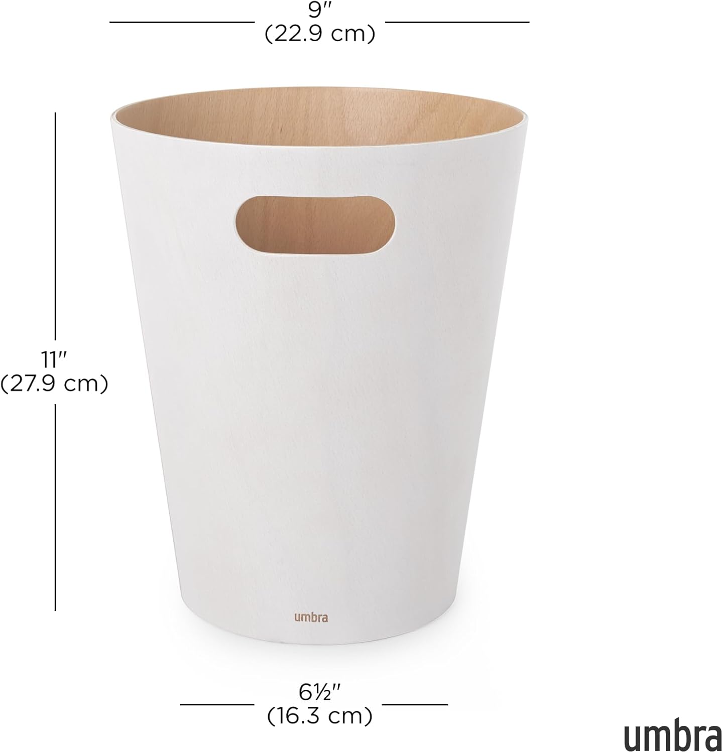 Detalle de Umbra Woodrow Abfalleimer – Zweifarbiger Holzpapierkorb, 7,5 L, Weiss/Natur