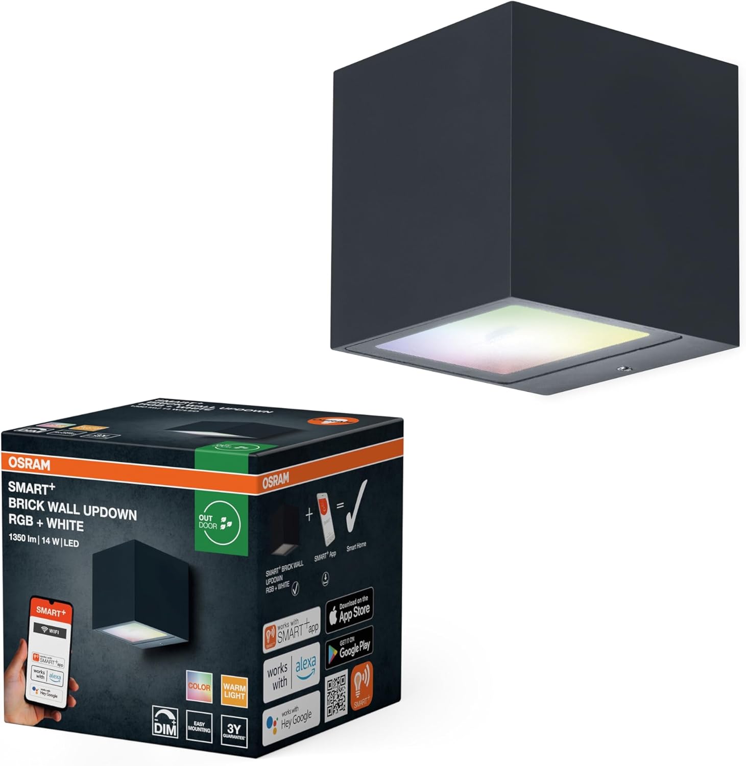 Thumbnail 4 de OSRAM SMART+ WiFi Brick applique LED da esterno grigio scuro 14W RGB+W 3000K IP44 (su/giù)