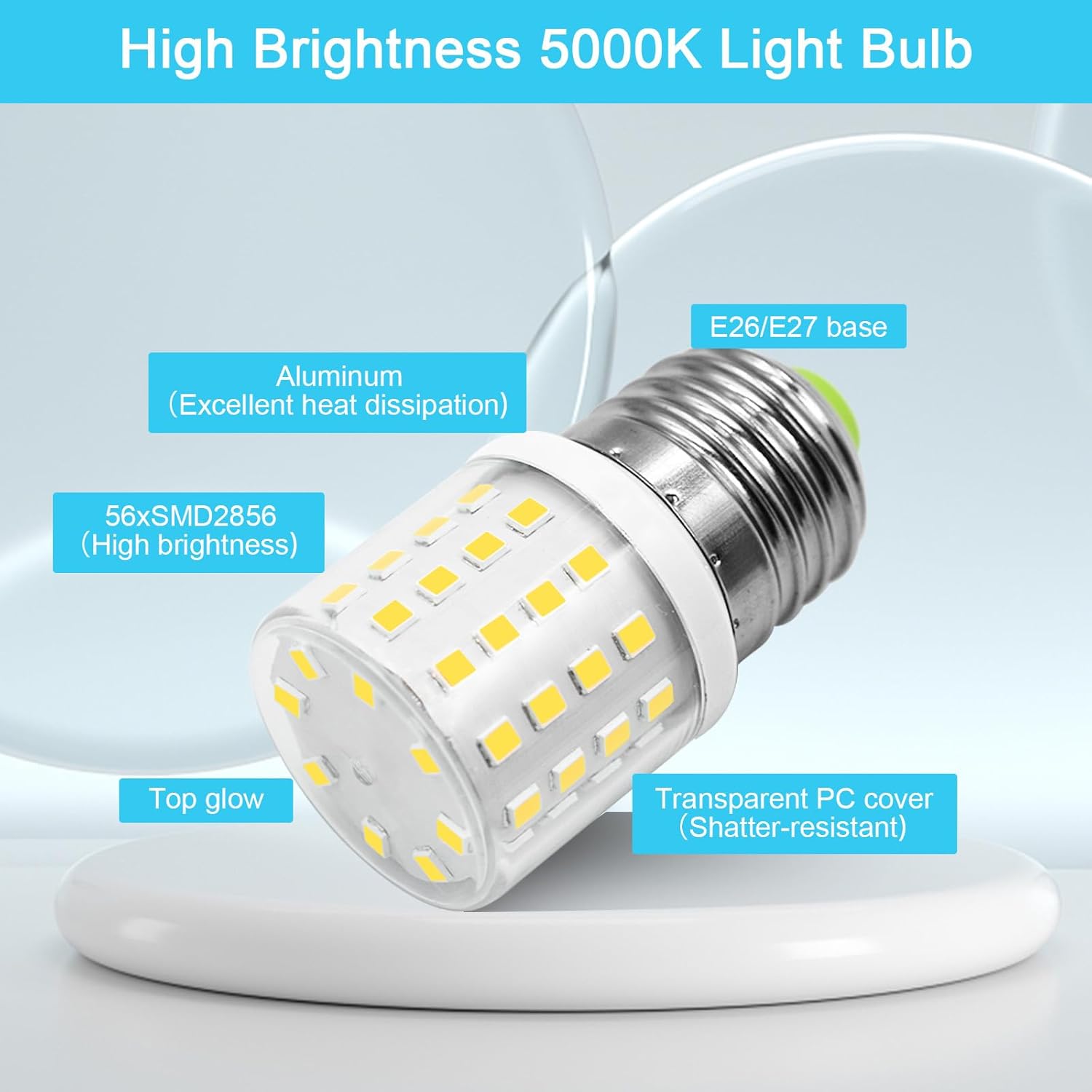 Detalle de BROLSKUN E27 Screw LED Bulb 4W (40W equivalent) 600lm Edison Screw, Daylight White 5000K – Non-dimmable, 2-pack