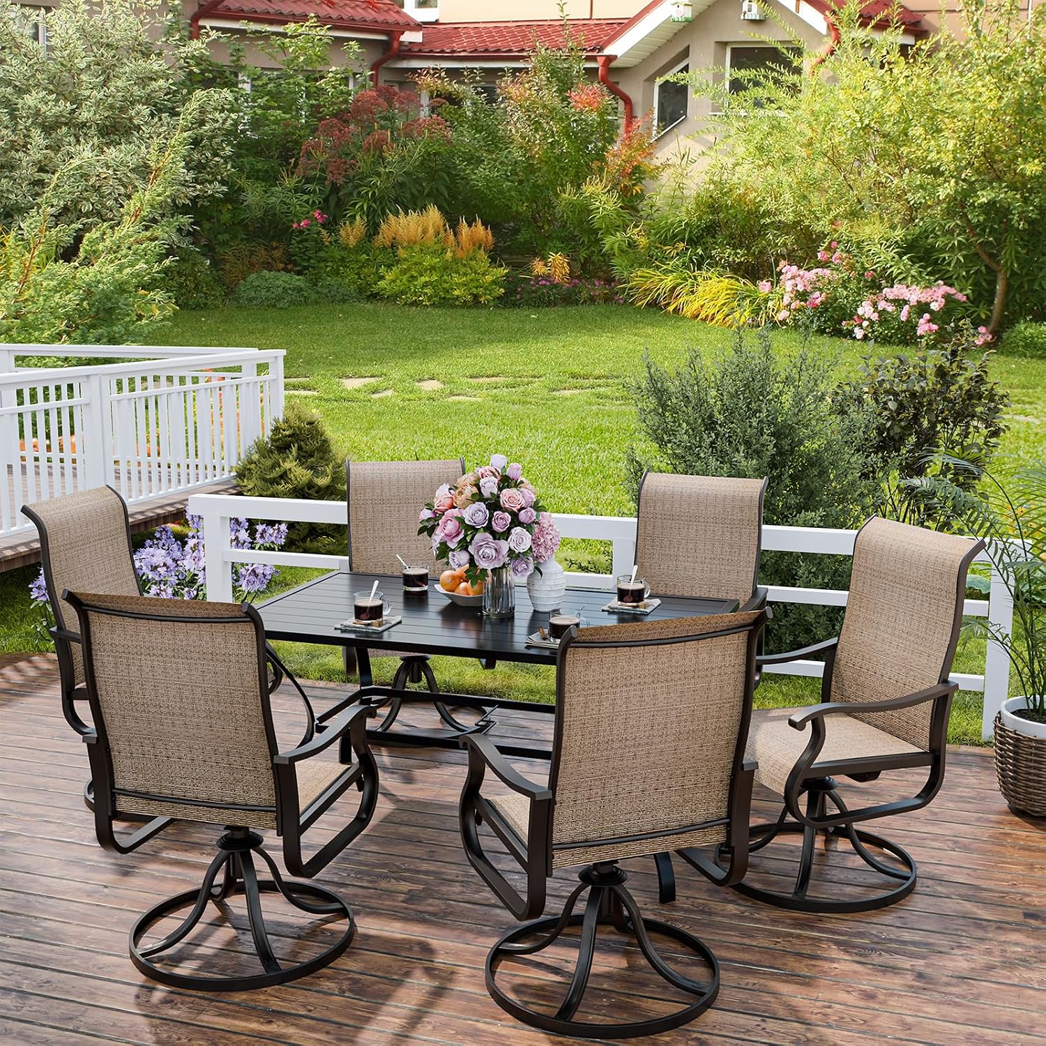 Detalle 2 de UDPATIO 4890981 Patio Swivel Dining Chairs, Set of 6, Brown