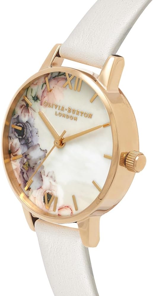 Detalle 2 de Olivia Burton OB16PP45 Orologio analogico al quarzo da donna Watercolour Florals con cinturino in vera pelle rosato