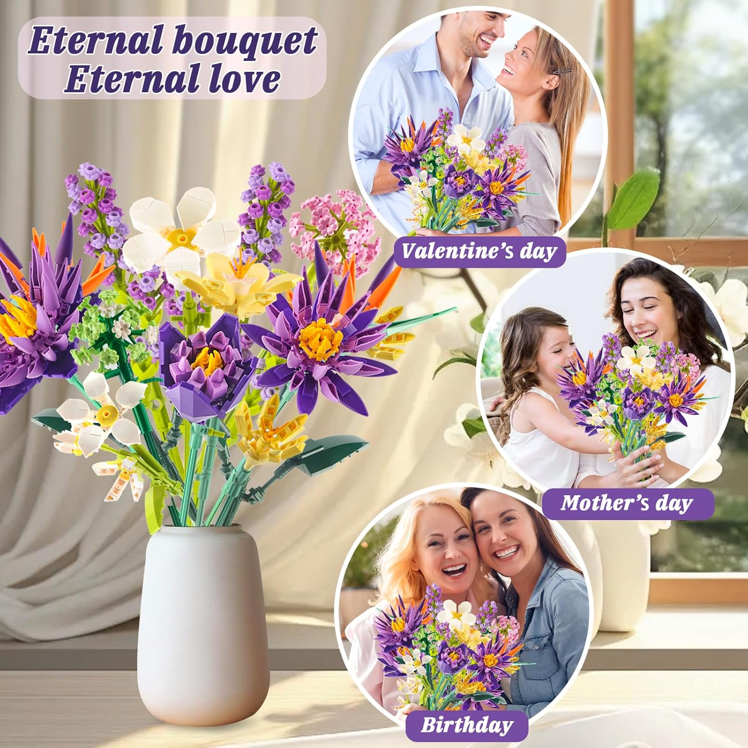 Thumbnail 5 de IKIDSUN Blumenstrauß Bausteine 891PCS