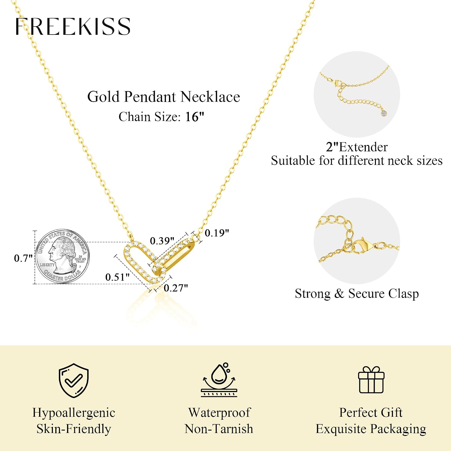 Detalle 2 de Freekiss Paperclip Pendant Necklace 14K Gold-Plated