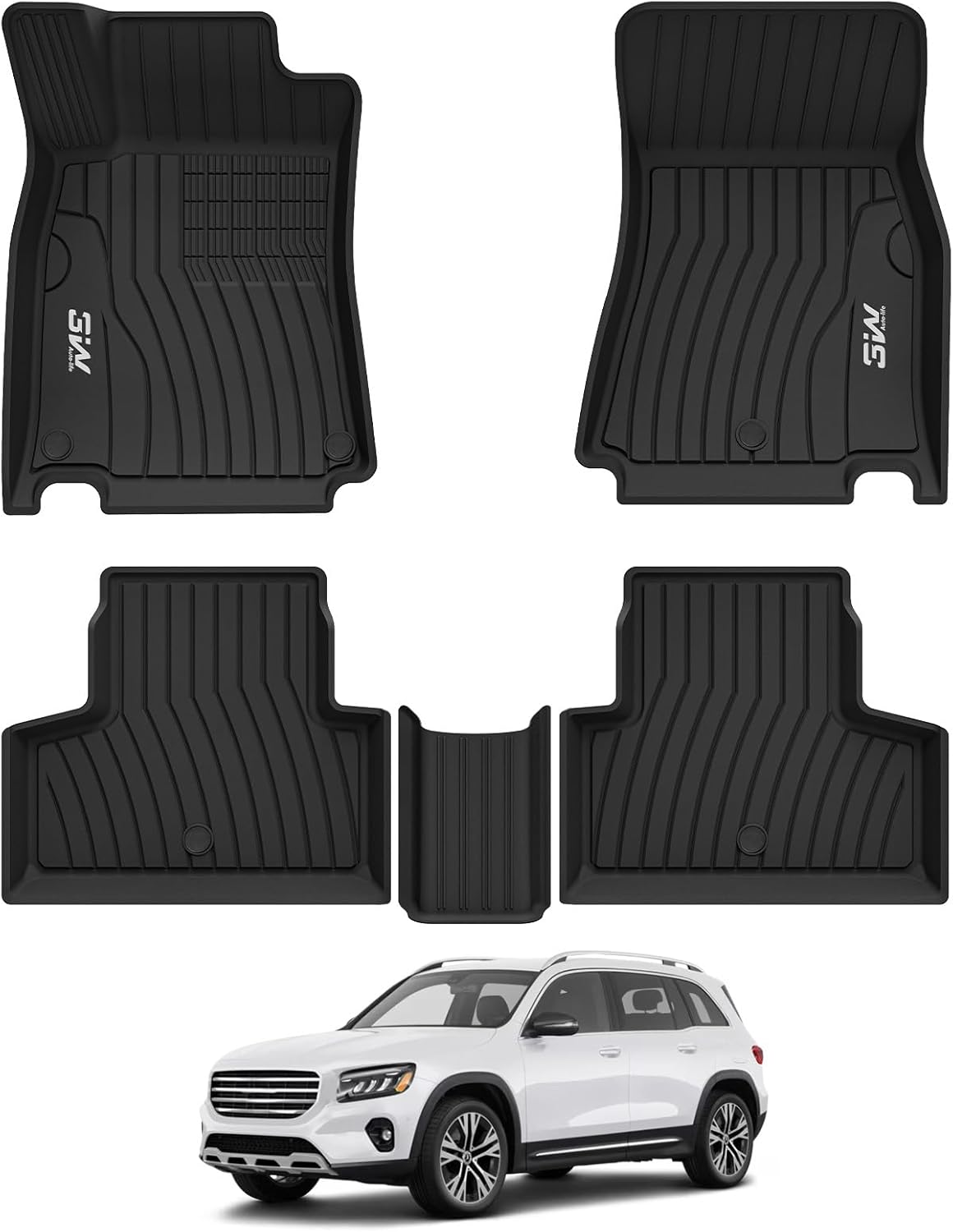 Detalle de 3W All-Weather Custom Floor Mats for Mercedes GLB (2020–2026) – 1st & 2nd Row, Black