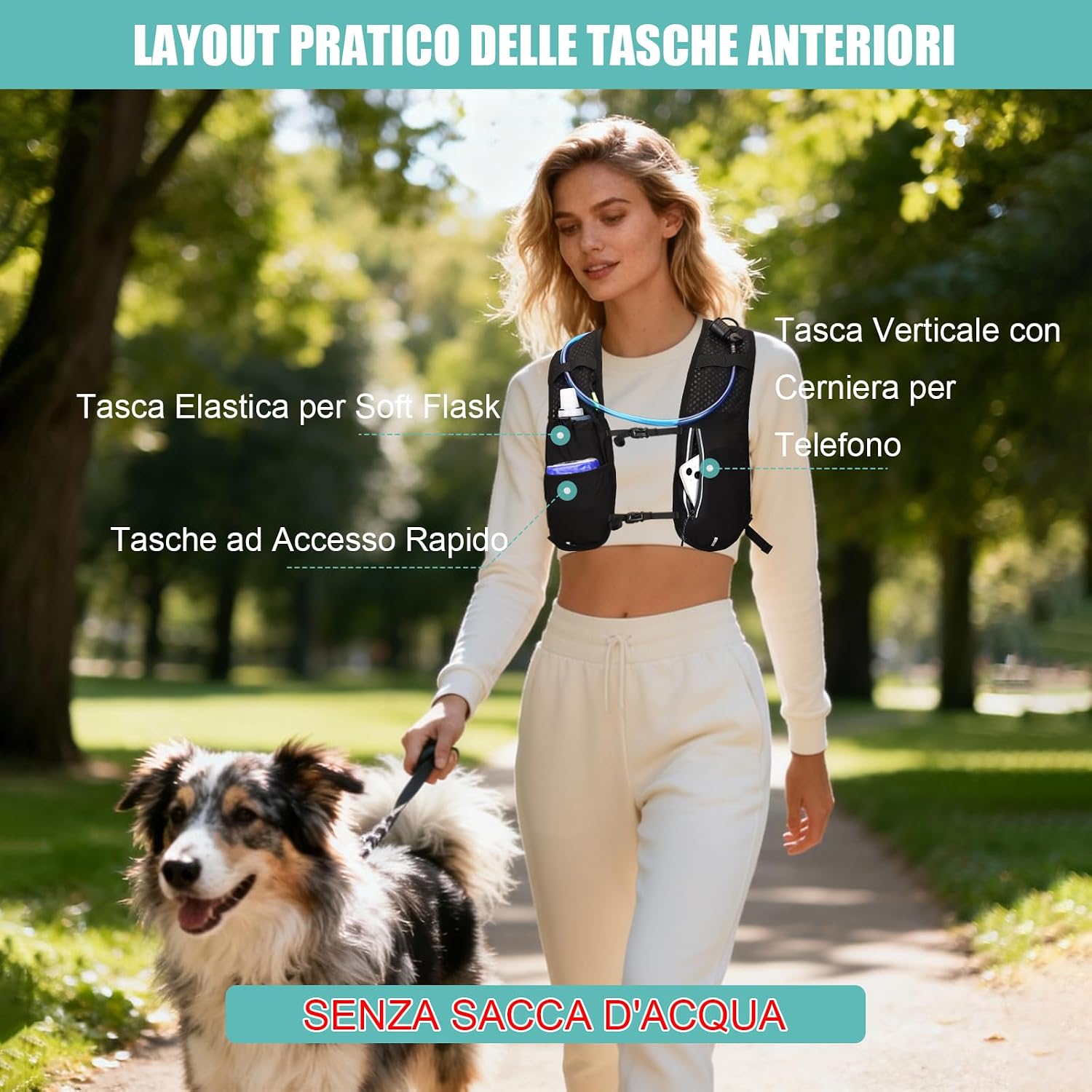Detalle 2 de ONETOALL Gilet Running: Zaino da Trail con Soft Flask 500 ml e Luce LED, versione unisex 175 g