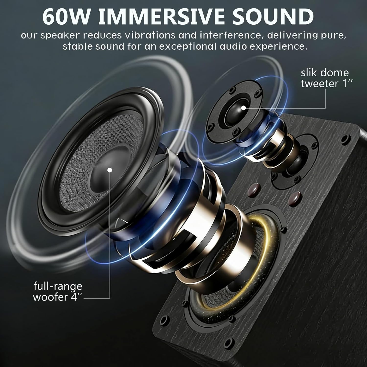 Detalle de LONPOO LP42A 60W Aktiv-Regal-Lautsprecher (2.0) mit Bluetooth, Optical, RCA & AUX-In