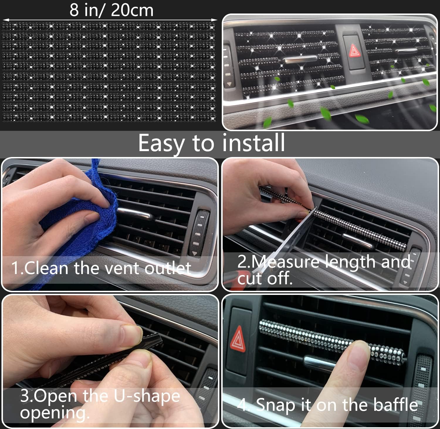 Detalle de NBTEPEM 27 PCs Black Bling Car Accessories Set for Women — Universal 15 Inch Steering Wheel Cover & More