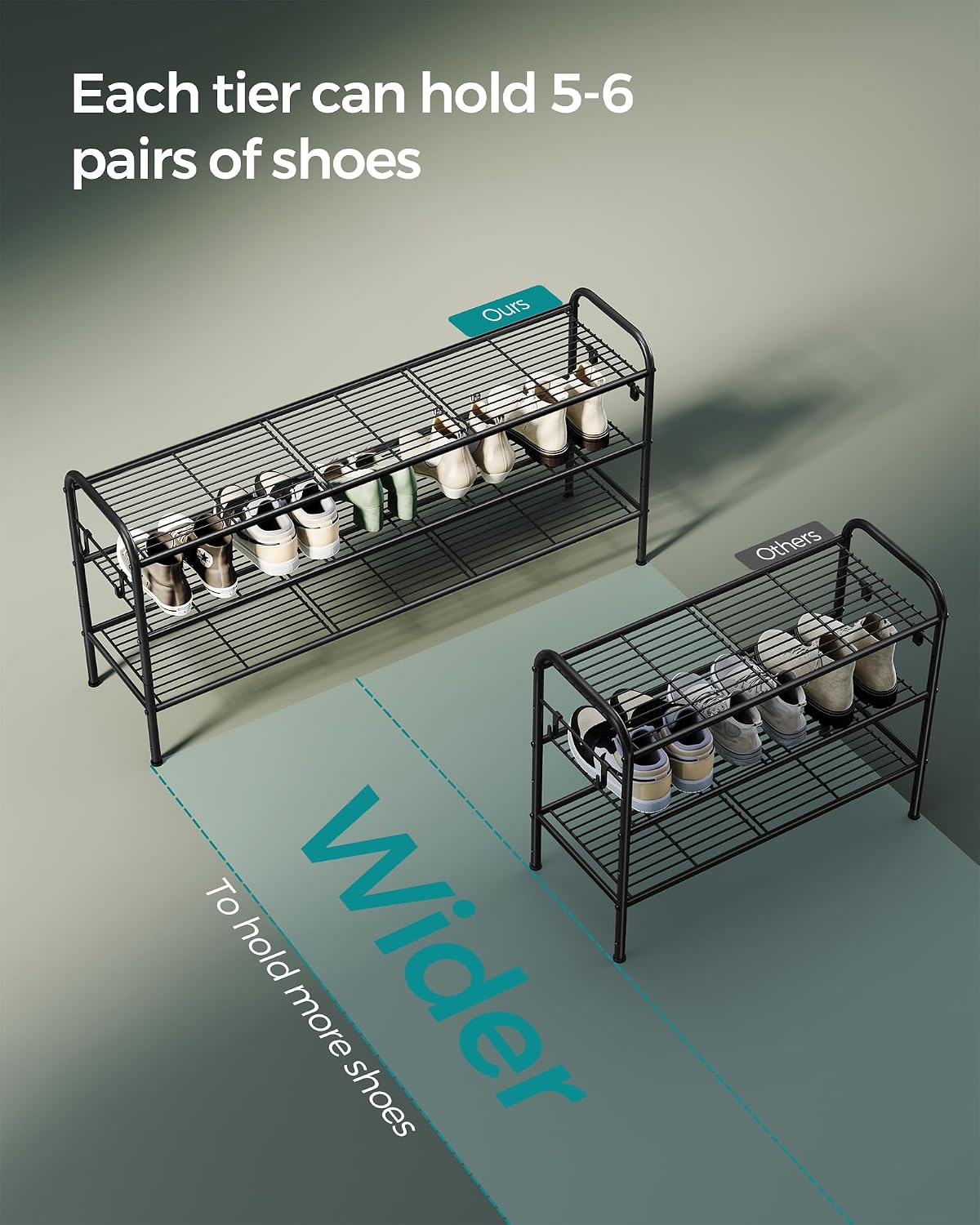Thumbnail 4 de SONGMICS Davian Collection LMR131B01 3-Tier Adjustable Metal Shoe Rack, Matte Black