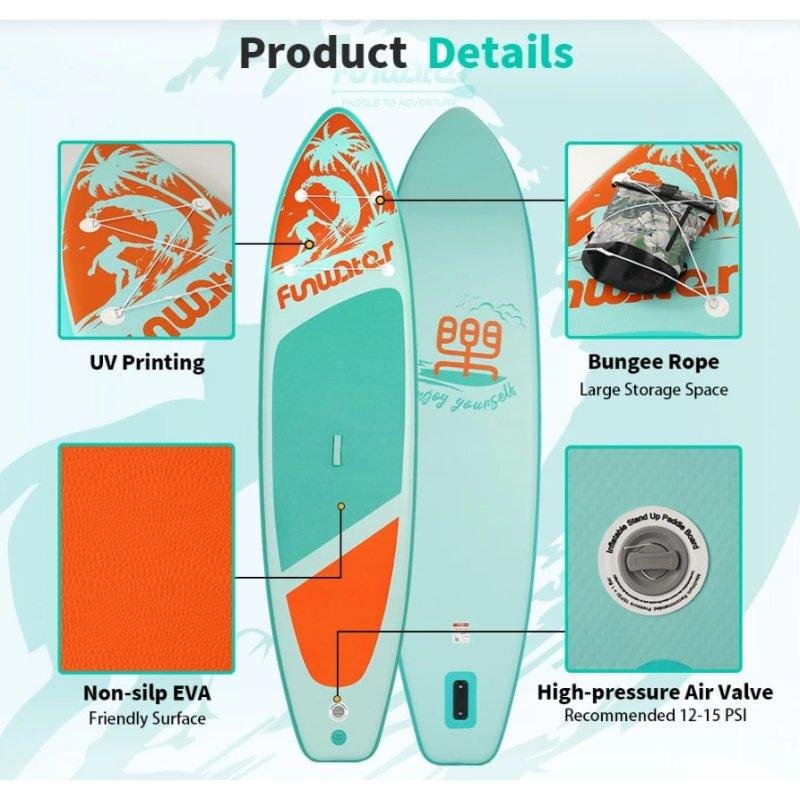 Detalle de Funwater SUPFW28C tabla de paddle surf inflable, 350 x 87 x 15 cm y 190 kg