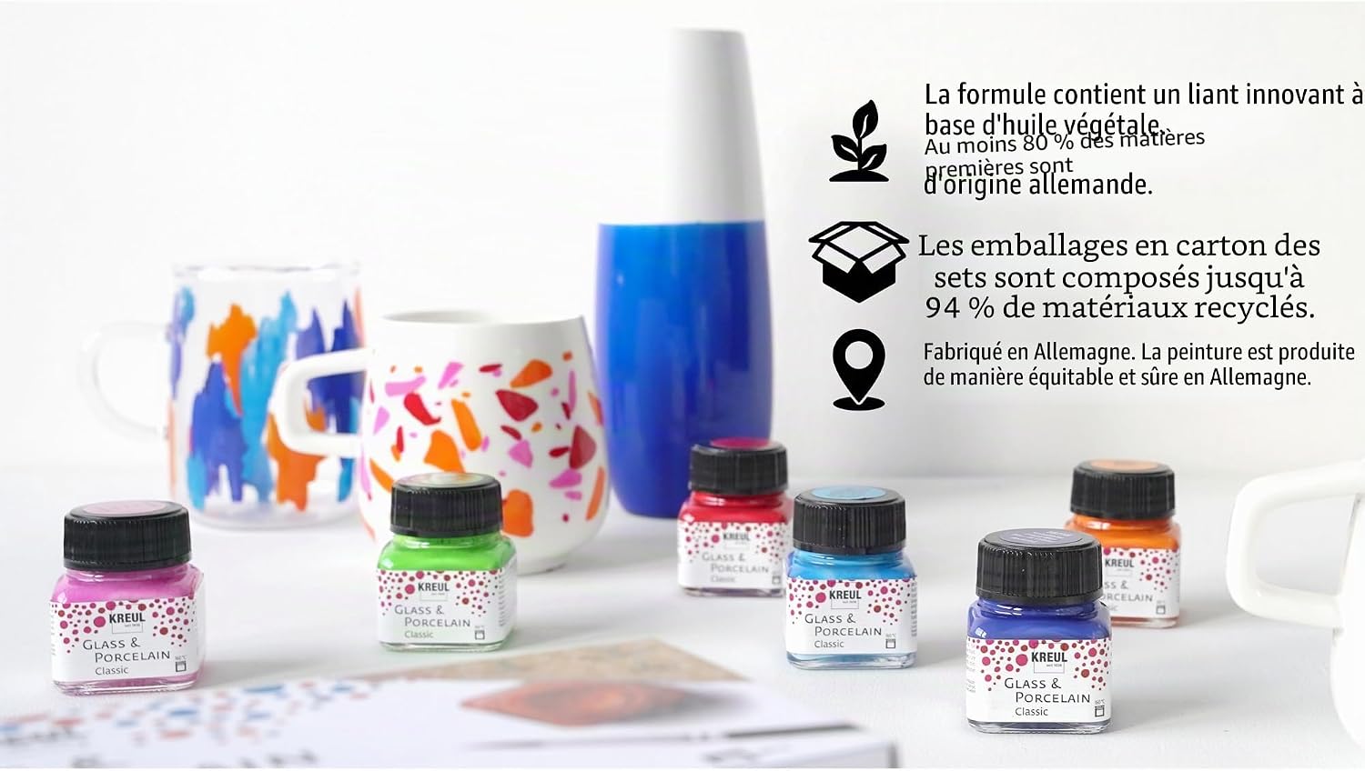 Thumbnail 5 de KREUL 16604 Glass & Porcelain Classic Set Color Living – 6x20 ml + pinceau