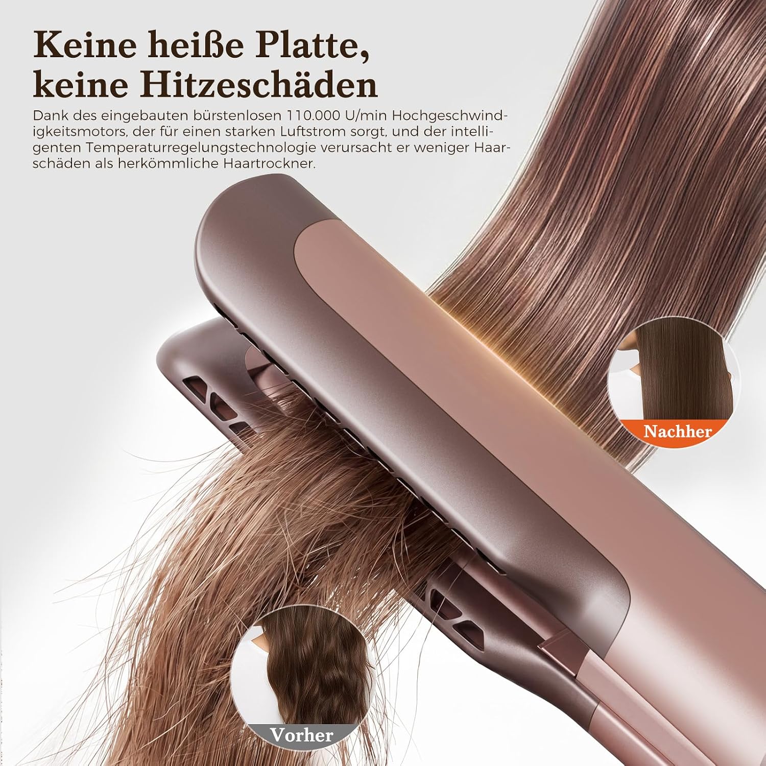 Detalle de Airstraight Glätteisen Föhn 2in1 – Luftglätter Nass-zu-Trocken Haar, 1300 W, 160 °C, 110.000 U/min