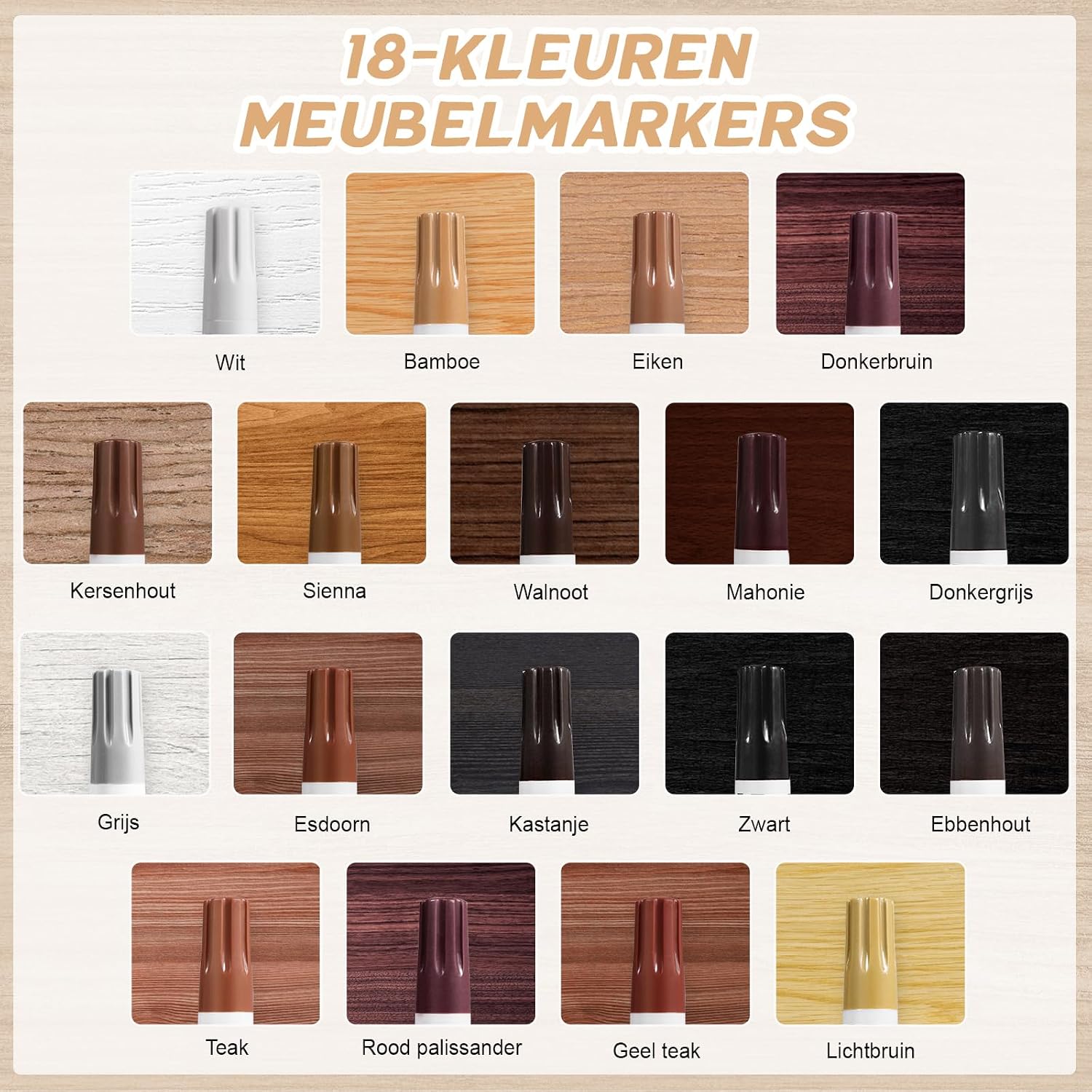 Thumbnail 1 de DEWEL JY-AT-0105-18X-D meubelreparatieset met 18 houtmarkers en polijstwas