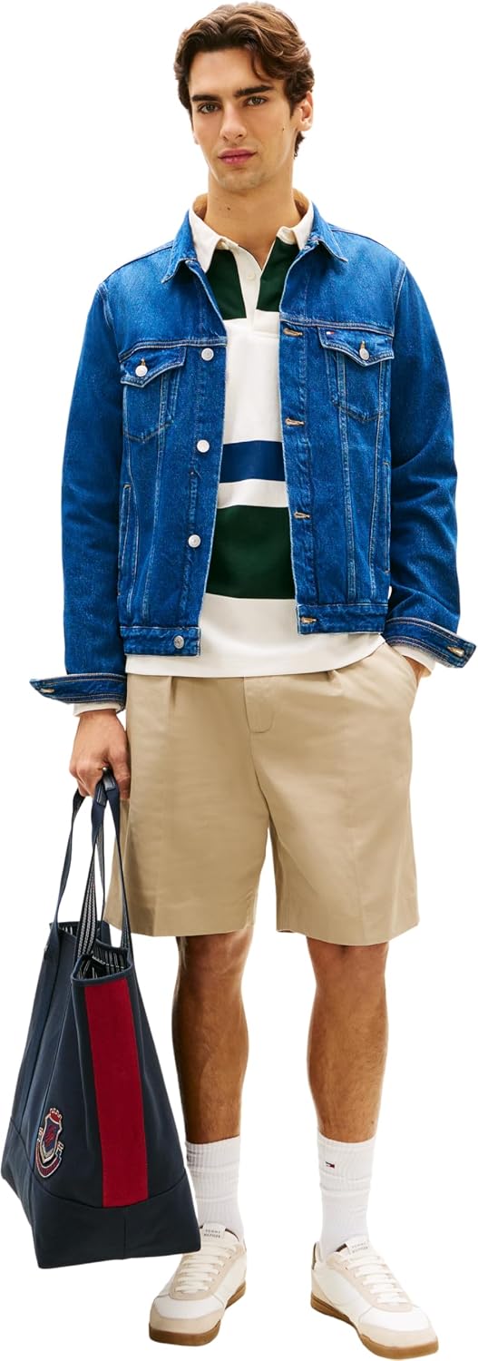 Detalle de Tommy Hilfiger Men's Regular Trucker Jacket Ike Blue – a versatile, regenerative denim staple