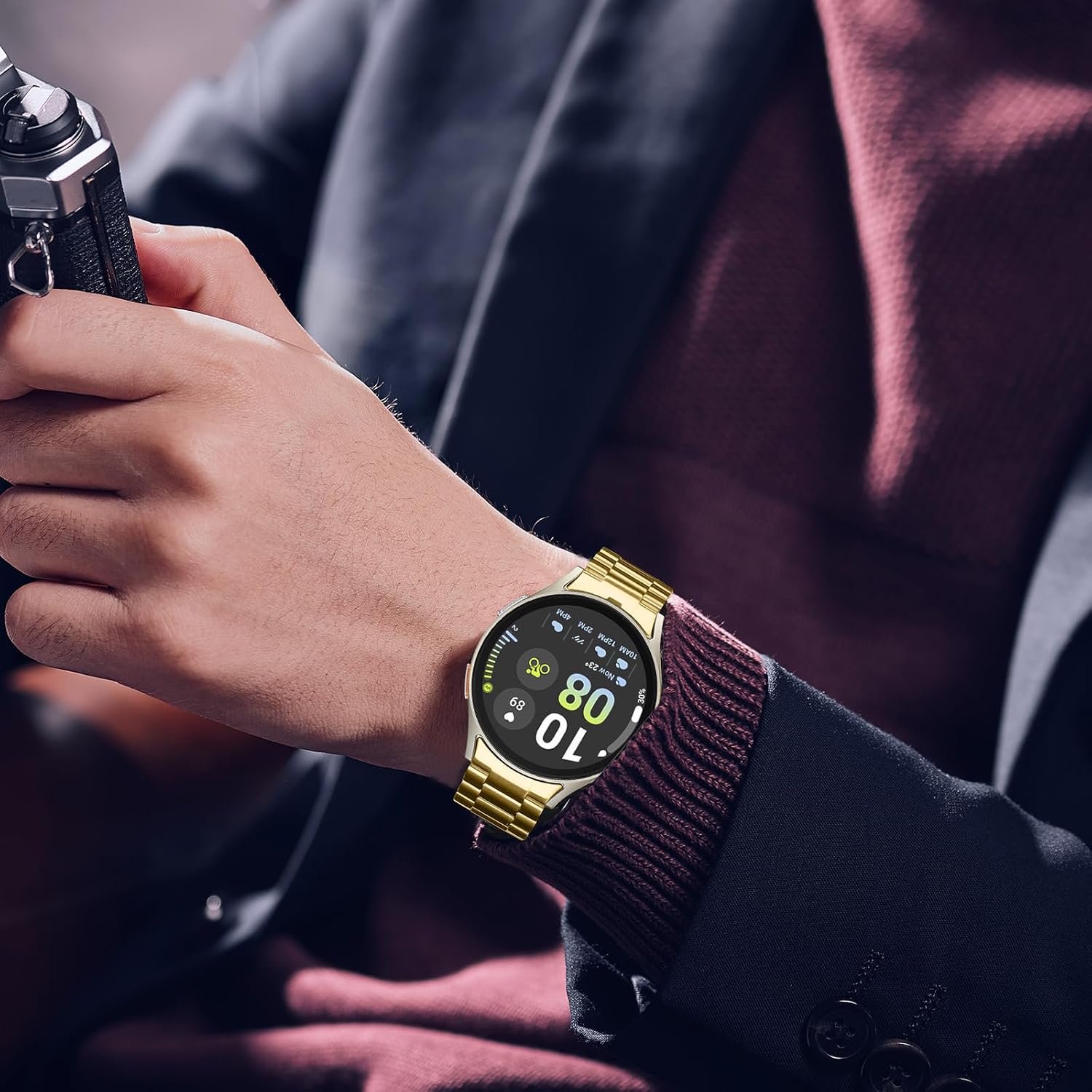 Detalle de Tasikar No Gap 20mm Metal Watch Strap for Samsung Galaxy Watch 7/6/5/4/FE (44mm/40mm) and Classic/Pro variants – Gold