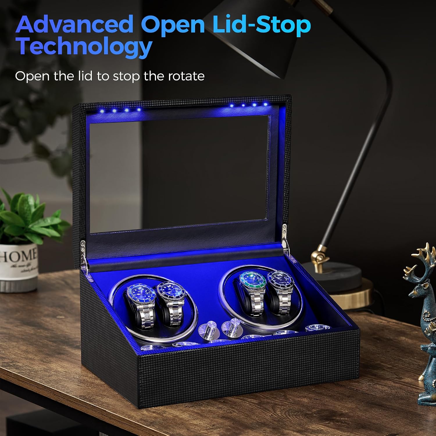 Thumbnail 2 de ANWBROAD Watch Winder for Automatic 4 Rotating Modes USB and LED Backlight