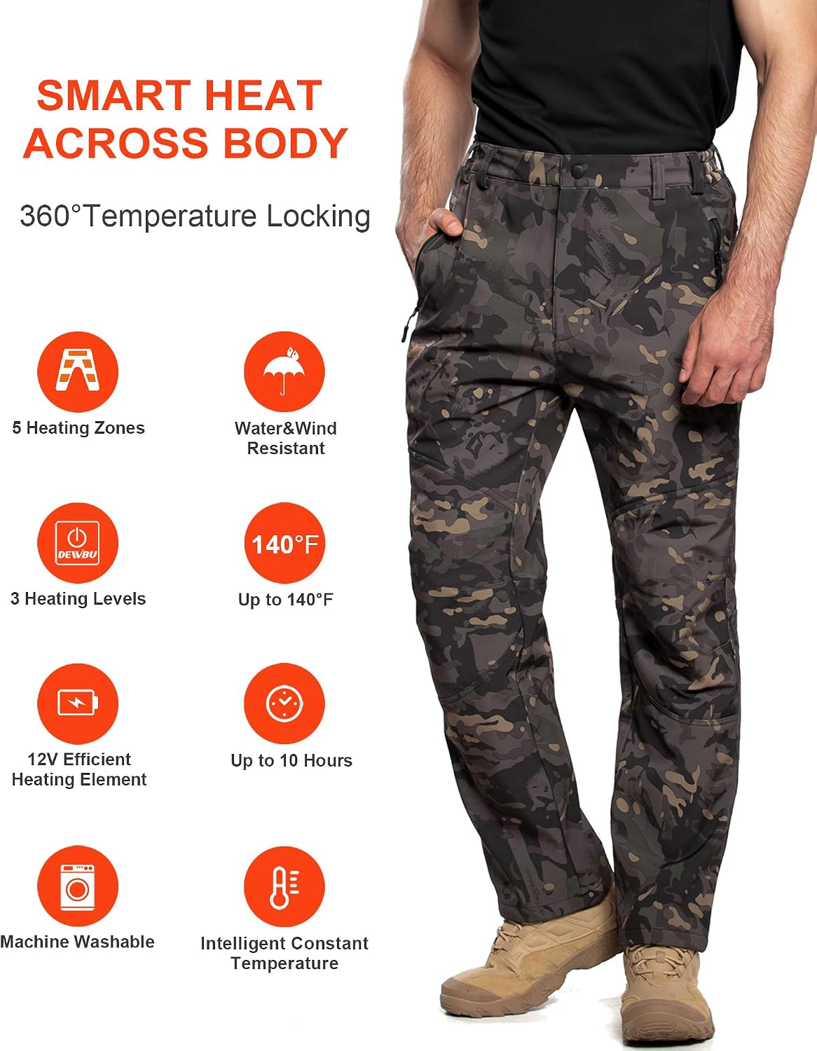 Detalle de DEWBU DB-0125 Heated Pants for Men, 12V, Five Heating Zones